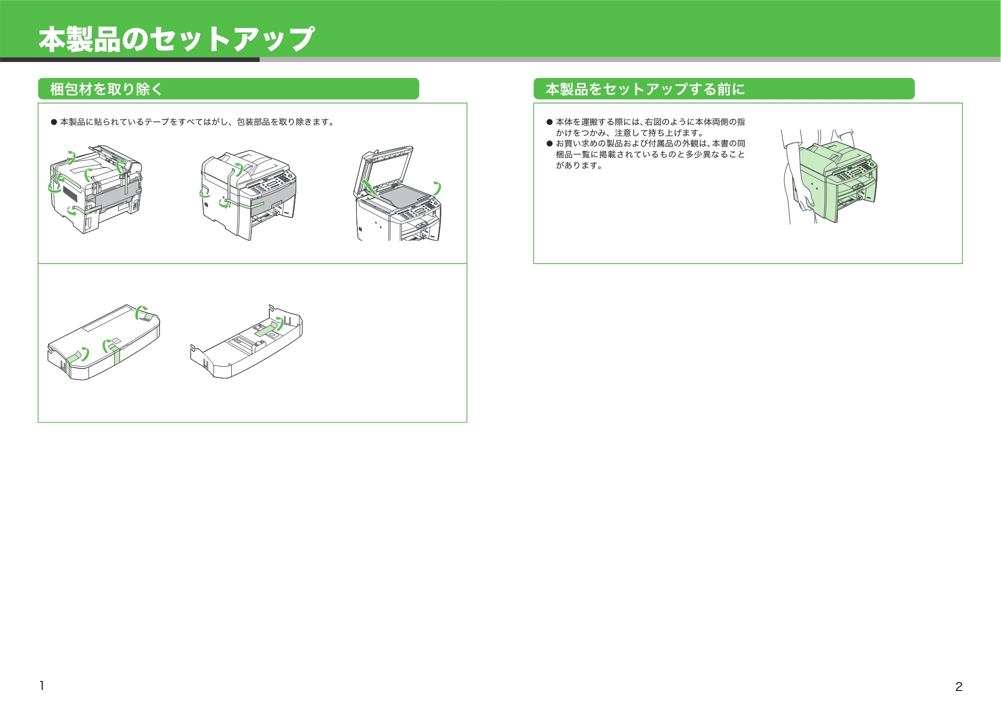 キヤノン MF4680 スタートアップガイド （PDF形式／2.93Mバイト） — 本製品のセットアップ — 原本ページ — 2ページ