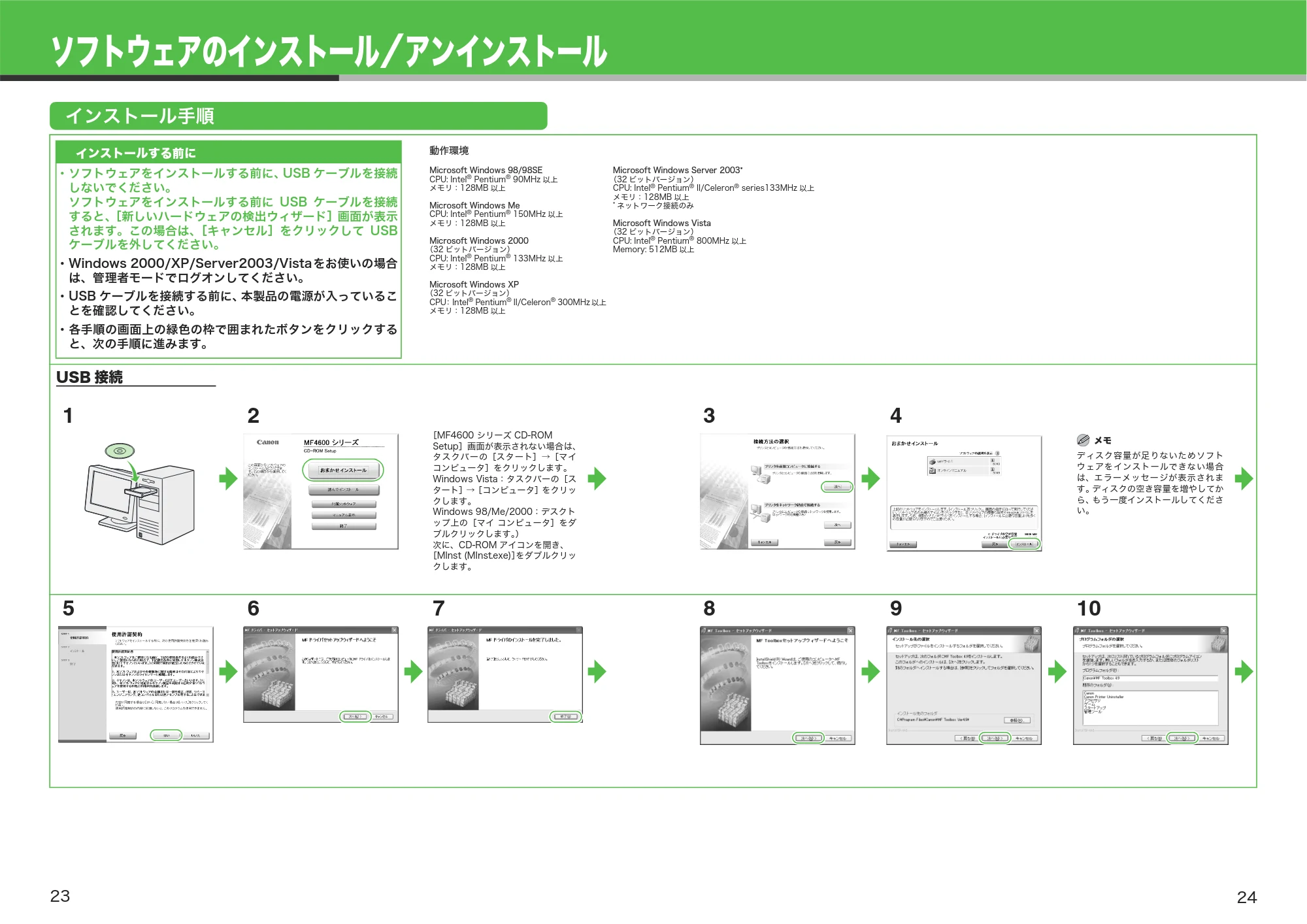 キヤノン MF4680 スタートアップガイド （PDF形式／2.93Mバイト） — ソフトウェアのインストール／アンインストール — 原本ページ — 13ページ