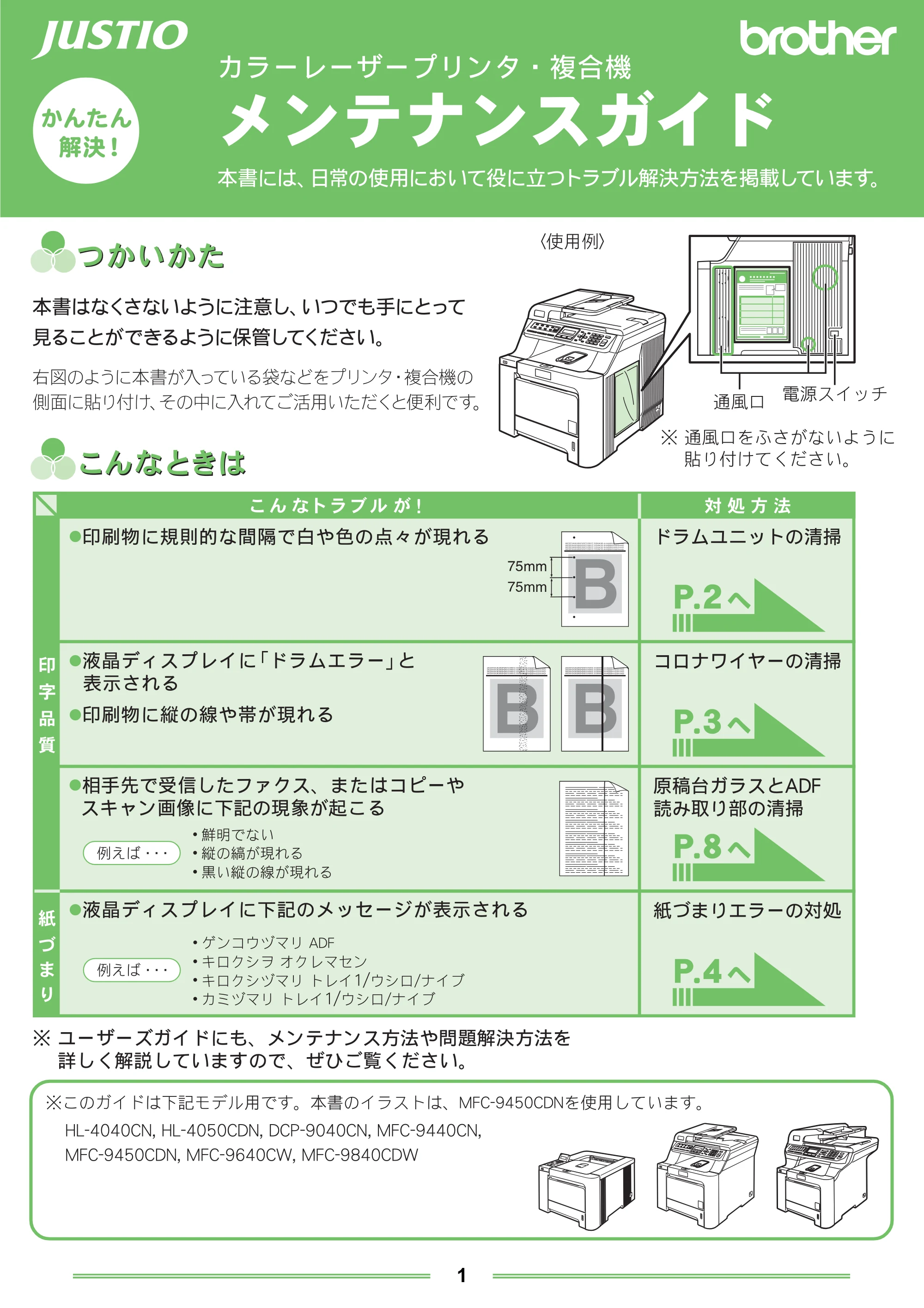 ブラザー DCP-9040CN / HL-4040CN / HL-4050CDN メンテナンスガイド — 原本ページ — 1ページ