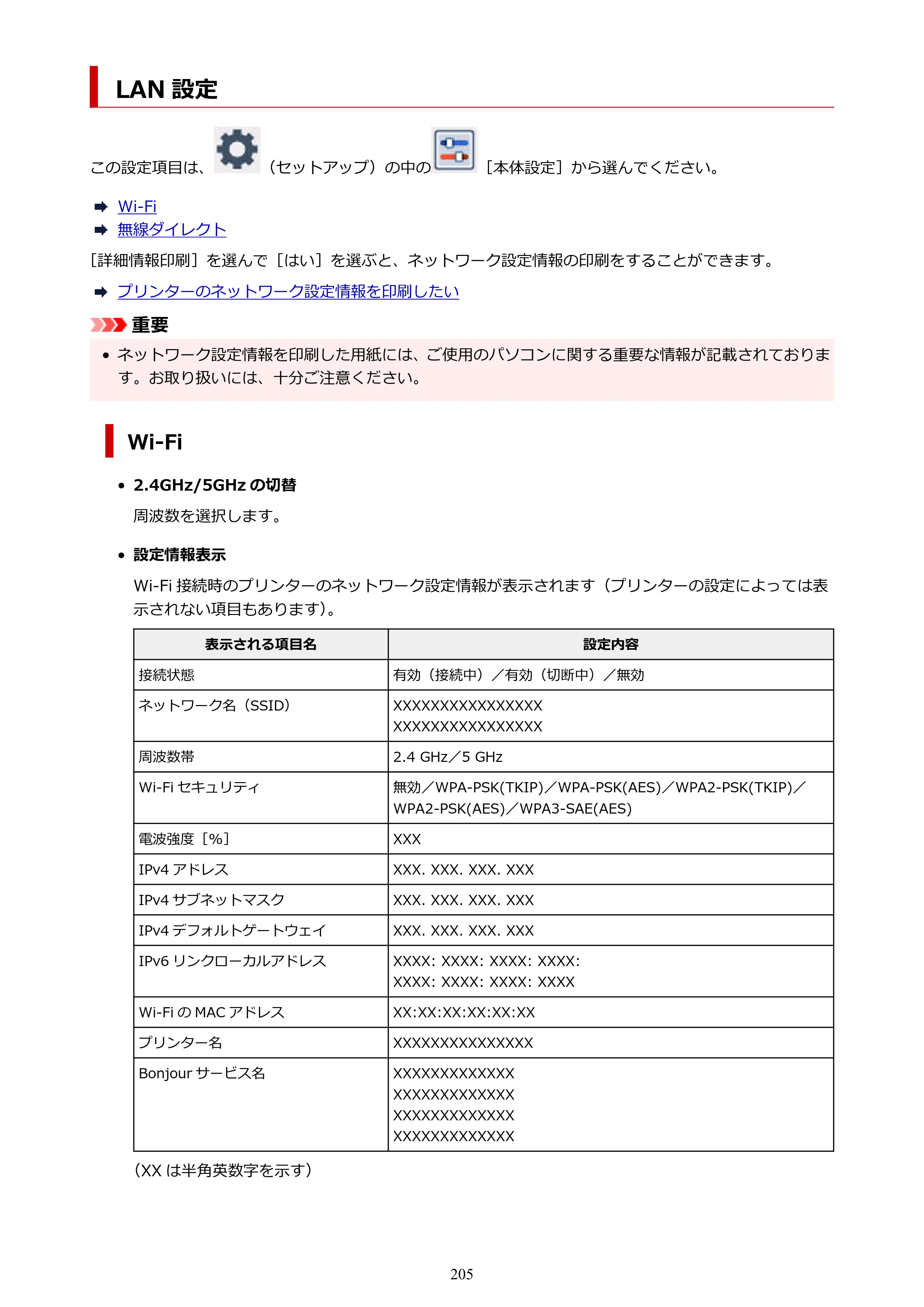 キヤノン PIXUS TS8630 オンラインマニュアル PDF版（Windows版／Mac版） — LAN 設定 — 原本ページ — 205ページ
