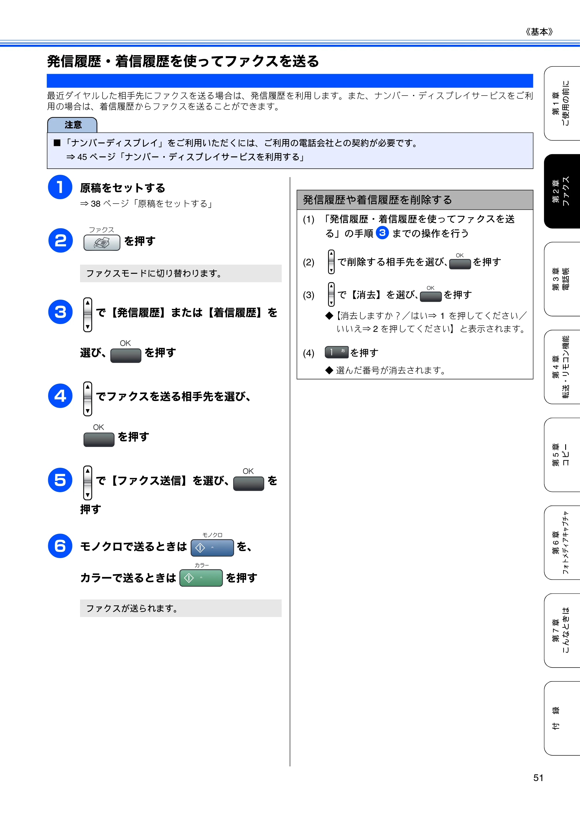 ブラザー MFC-460CN 取扱説明書（本体） — 発信履歴・着信履歴を使ってファクスを送る — 原本ページ — 53ページ