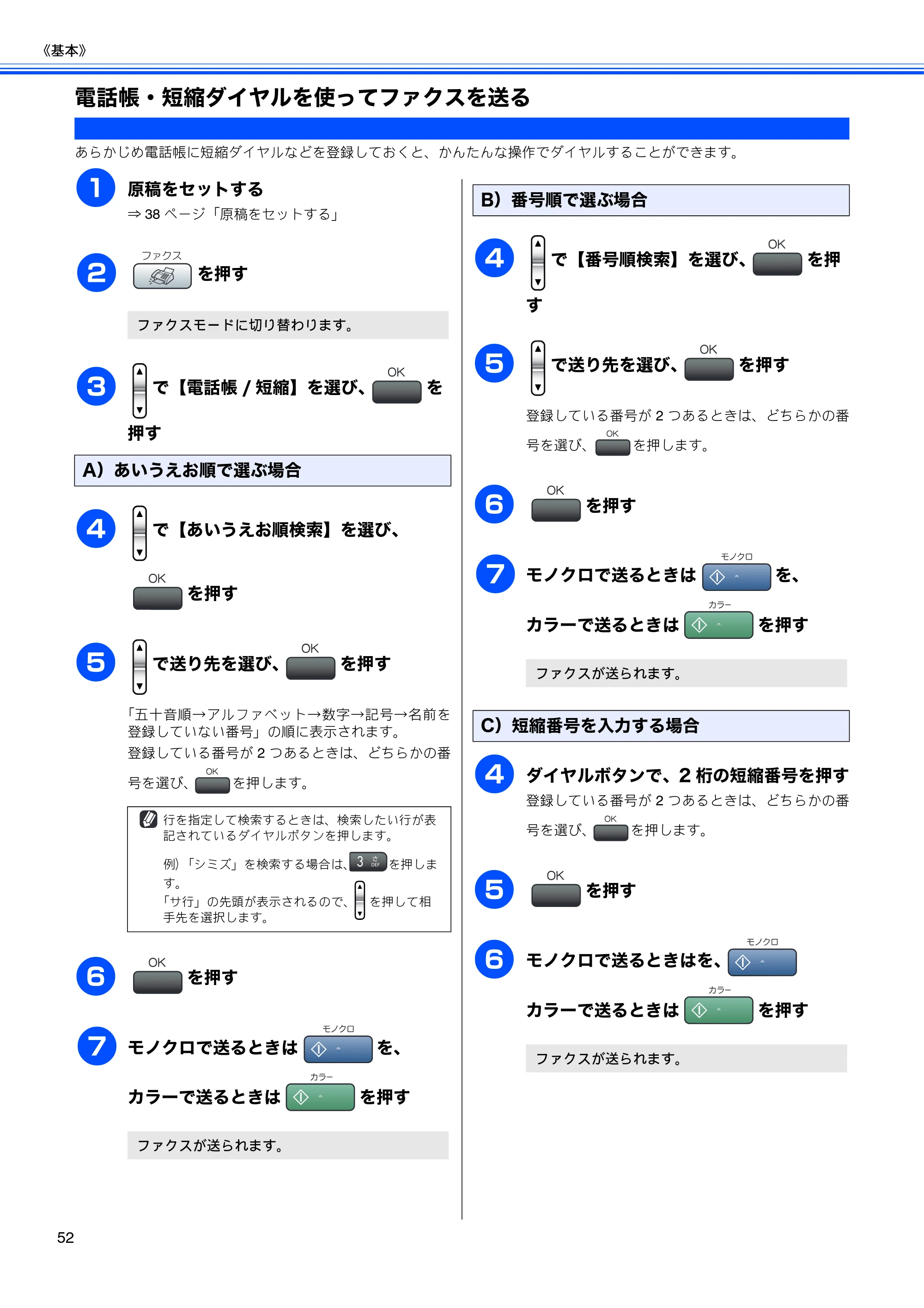 ブラザー MFC-460CN 取扱説明書（本体） — 電話帳・短縮ダイヤルを使ってファクスを送る — 原本ページ — 54ページ