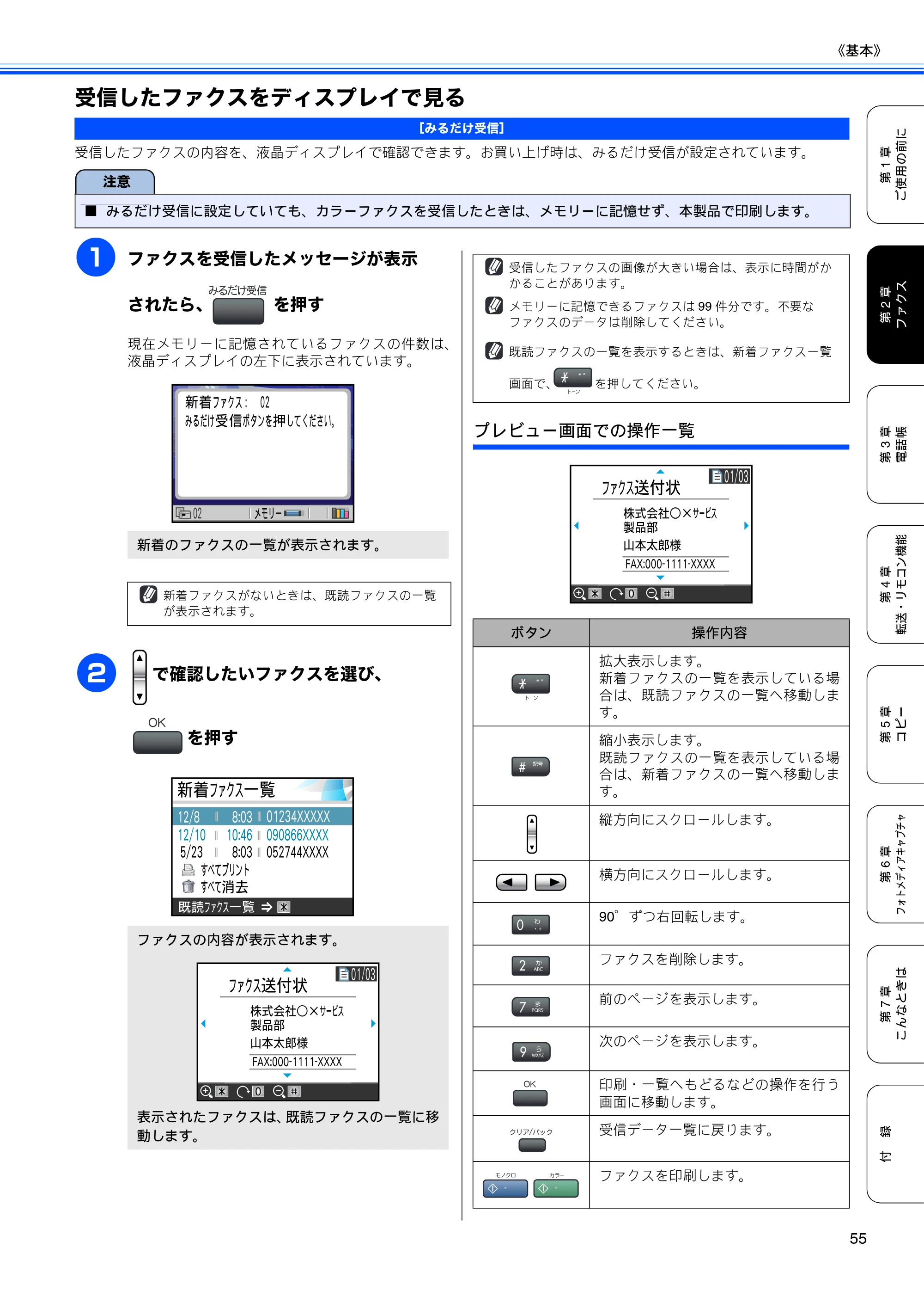 ブラザー MFC-460CN 取扱説明書（本体） — 受信したファクスをディスプレイで見る — 原本ページ — 57ページ