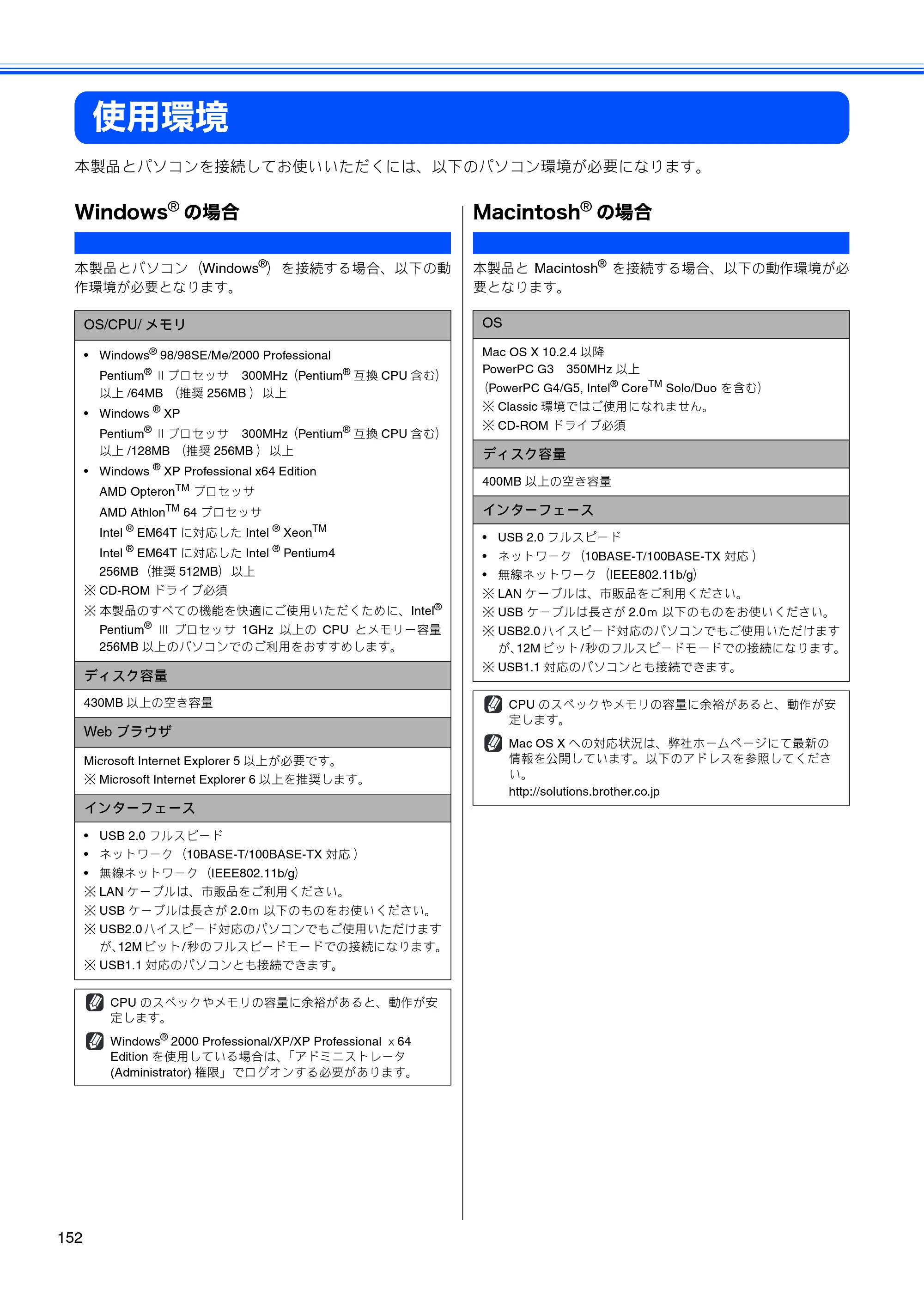 ブラザー MFC-460CN 取扱説明書（本体） — 使用環境 — 原本ページ — 154ページ