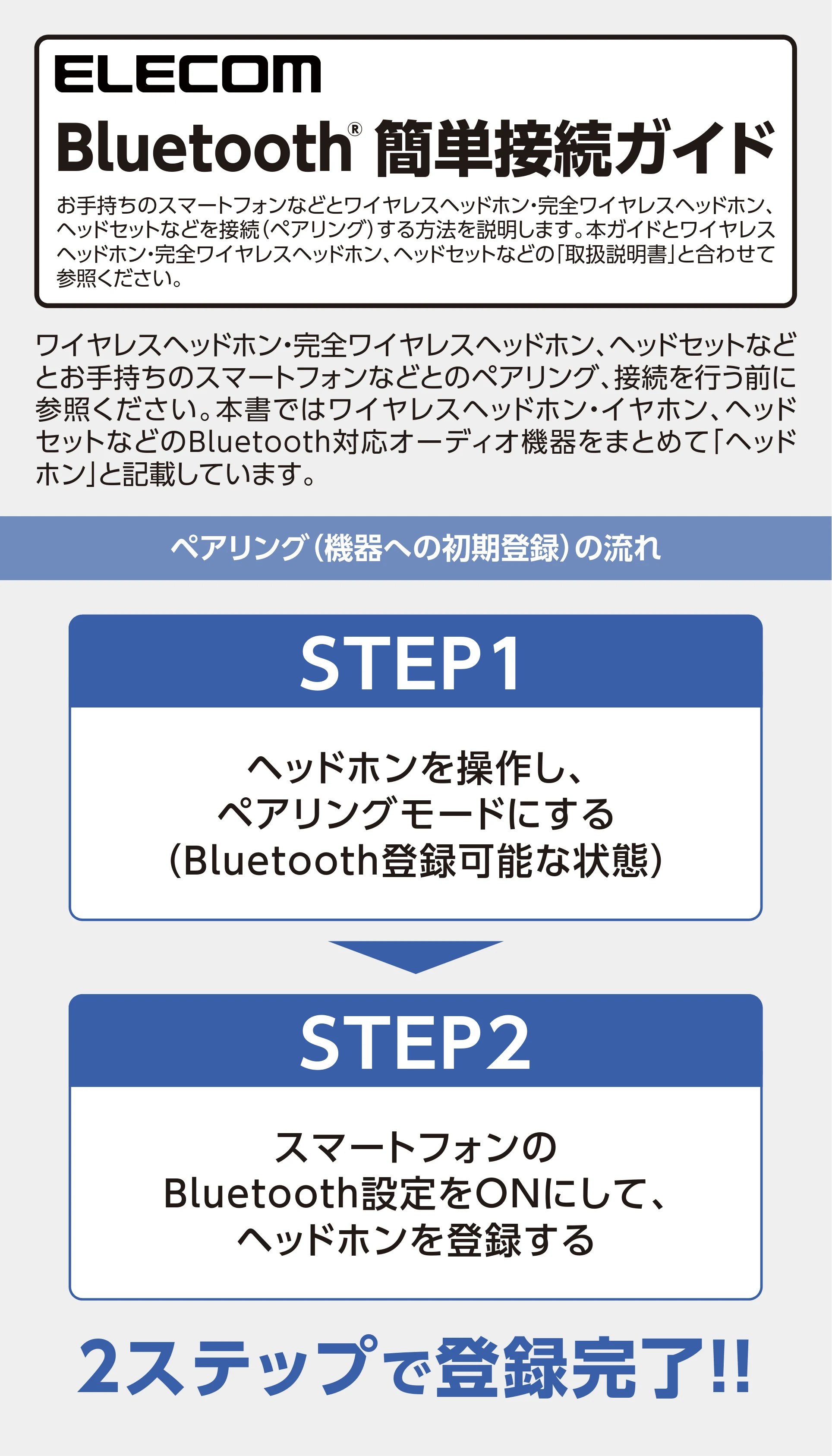 エレコム LBT-HSC10PCBK Bluetooth簡単接続ガイド — 原本ページ — 1ページ