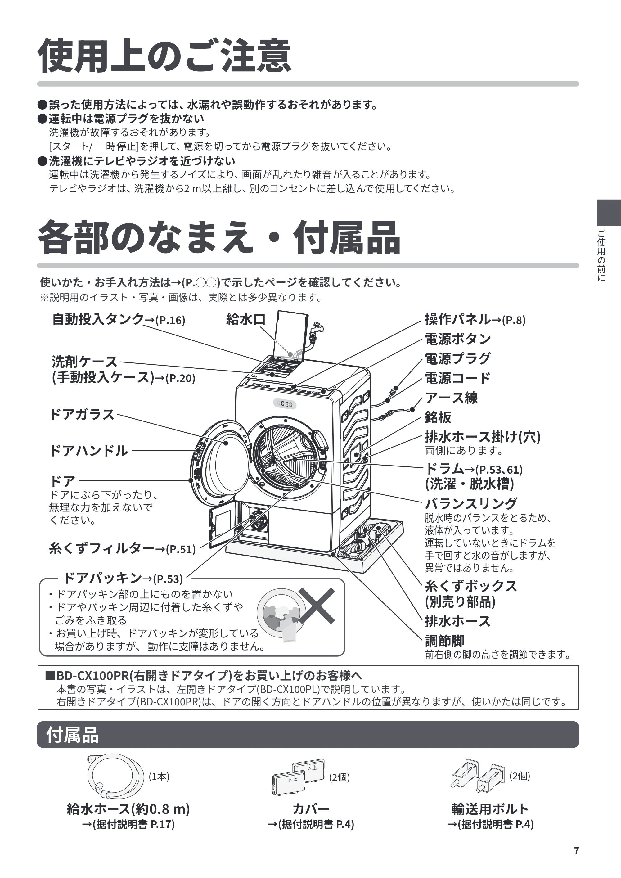 日立 BD-CX100PL / BD-CX100PR 取扱説明書 — 使用上のご注意 — 原本ページ — 7ページ