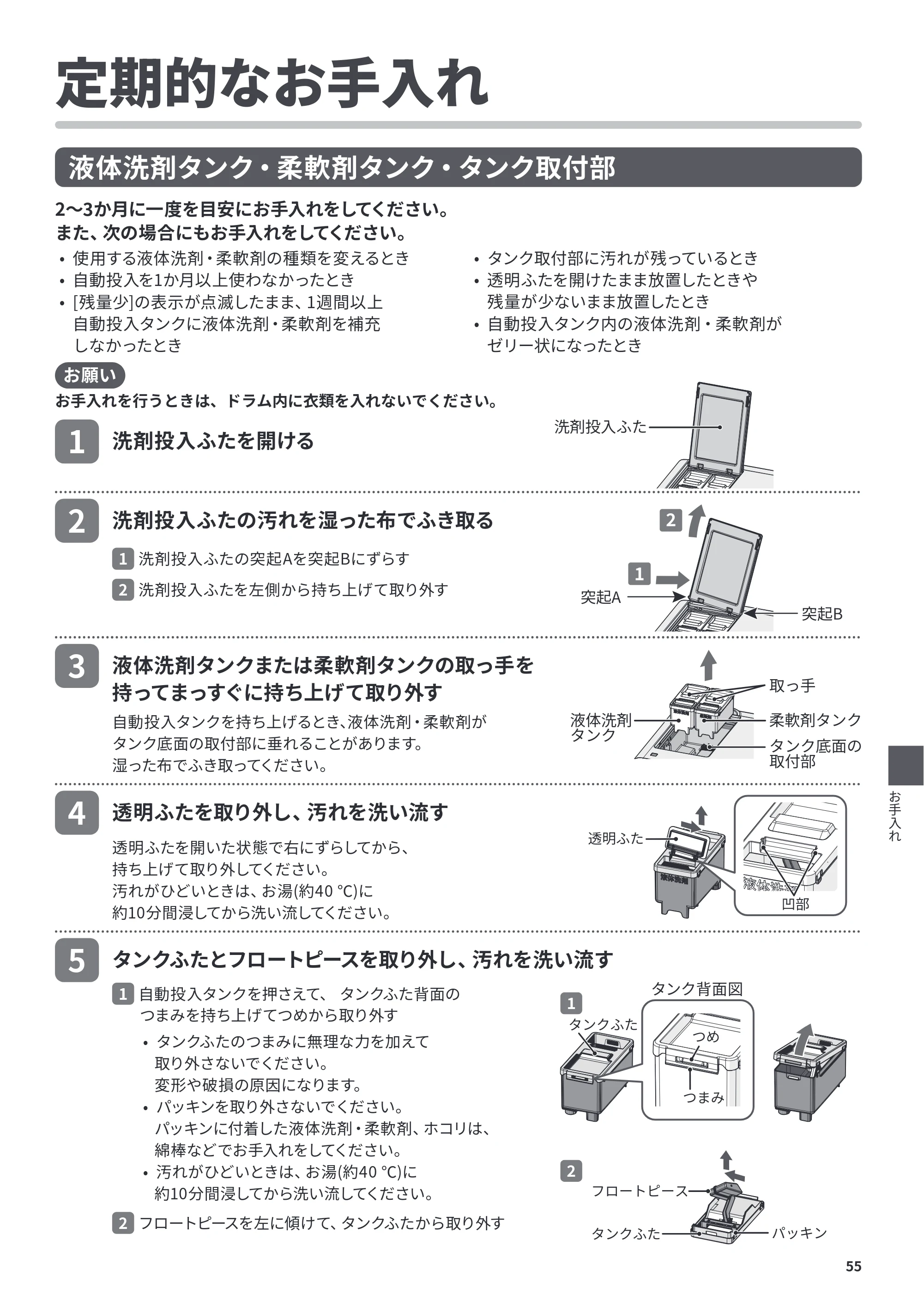 日立 BD-CX100PL / BD-CX100PR 取扱説明書 — 定期的なお手入れ — 原本ページ — 55ページ