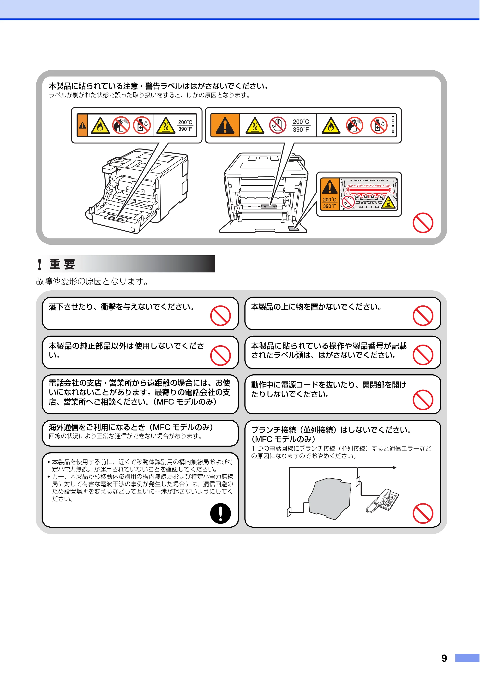 ブラザー HL-L8360CDW / HL-L9310CDW / MFC-L8610CDW 安全にお使いいただくために — 原本ページ — 9ページ