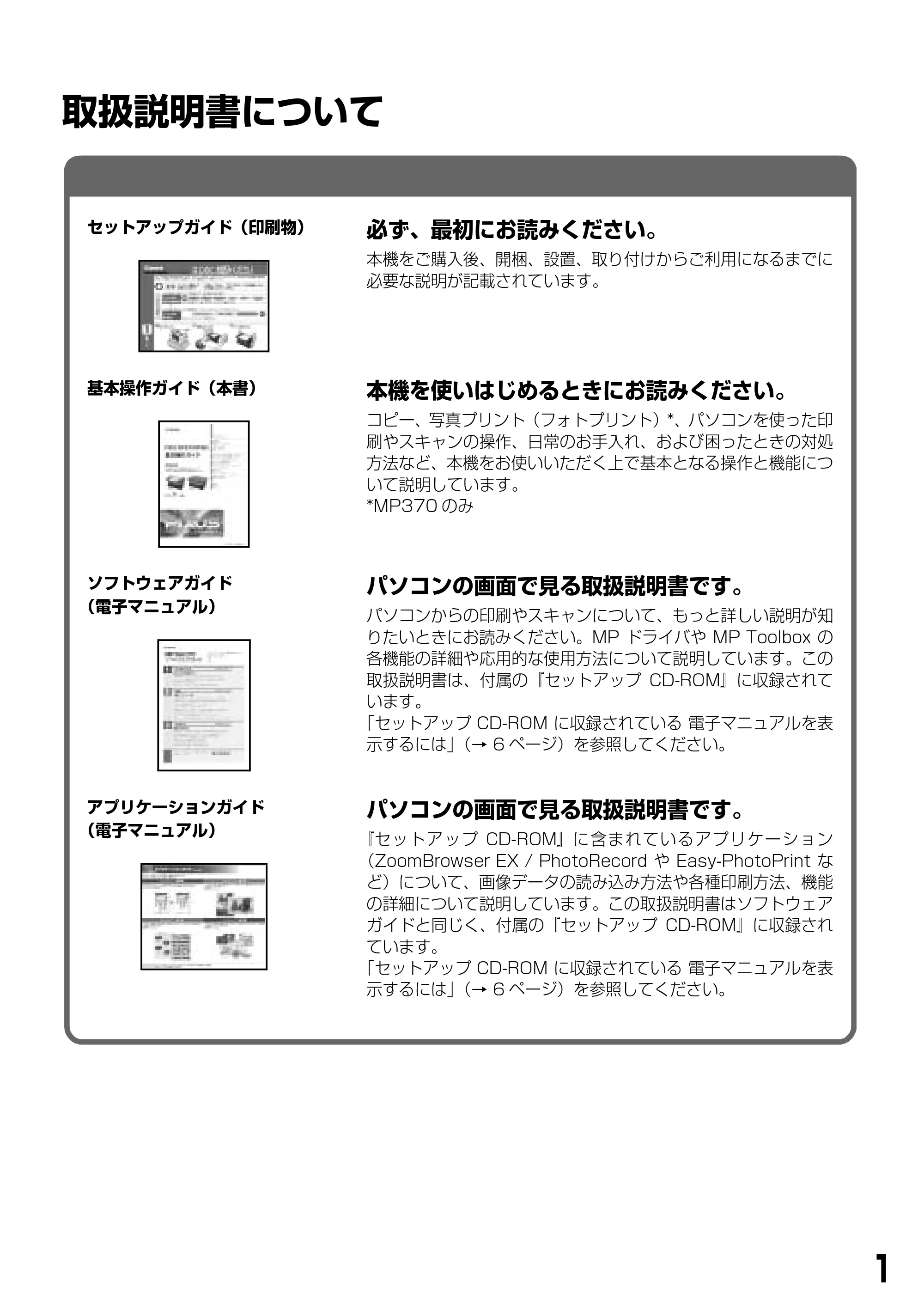 キヤノン PIXUS MP370 基本操作ガイド （PDF形式／4.56Mバイト） — 取扱説明書について — 原本ページ — 3ページ