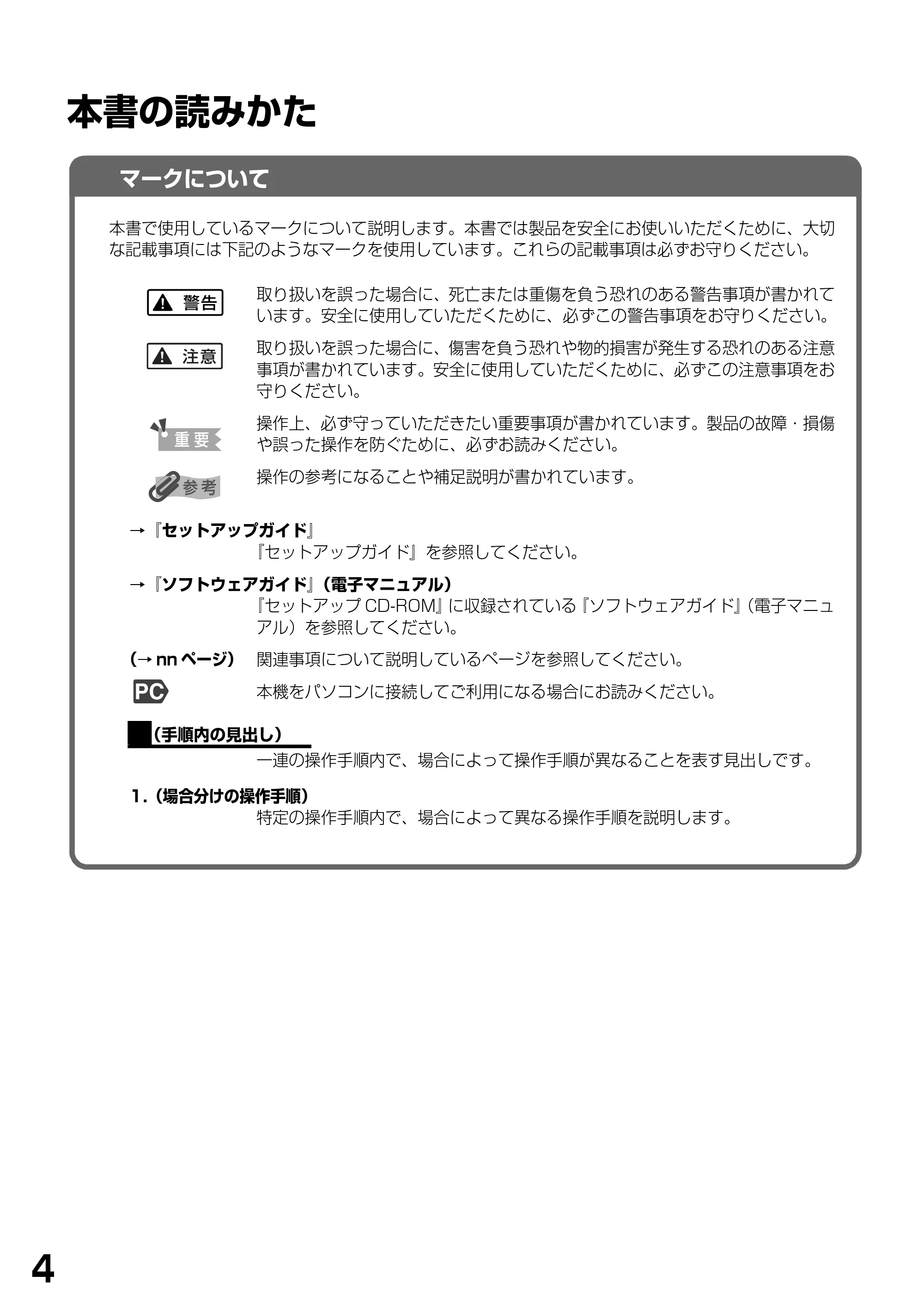 キヤノン PIXUS MP370 基本操作ガイド （PDF形式／4.56Mバイト） — 本書の読みかた — 原本ページ — 6ページ