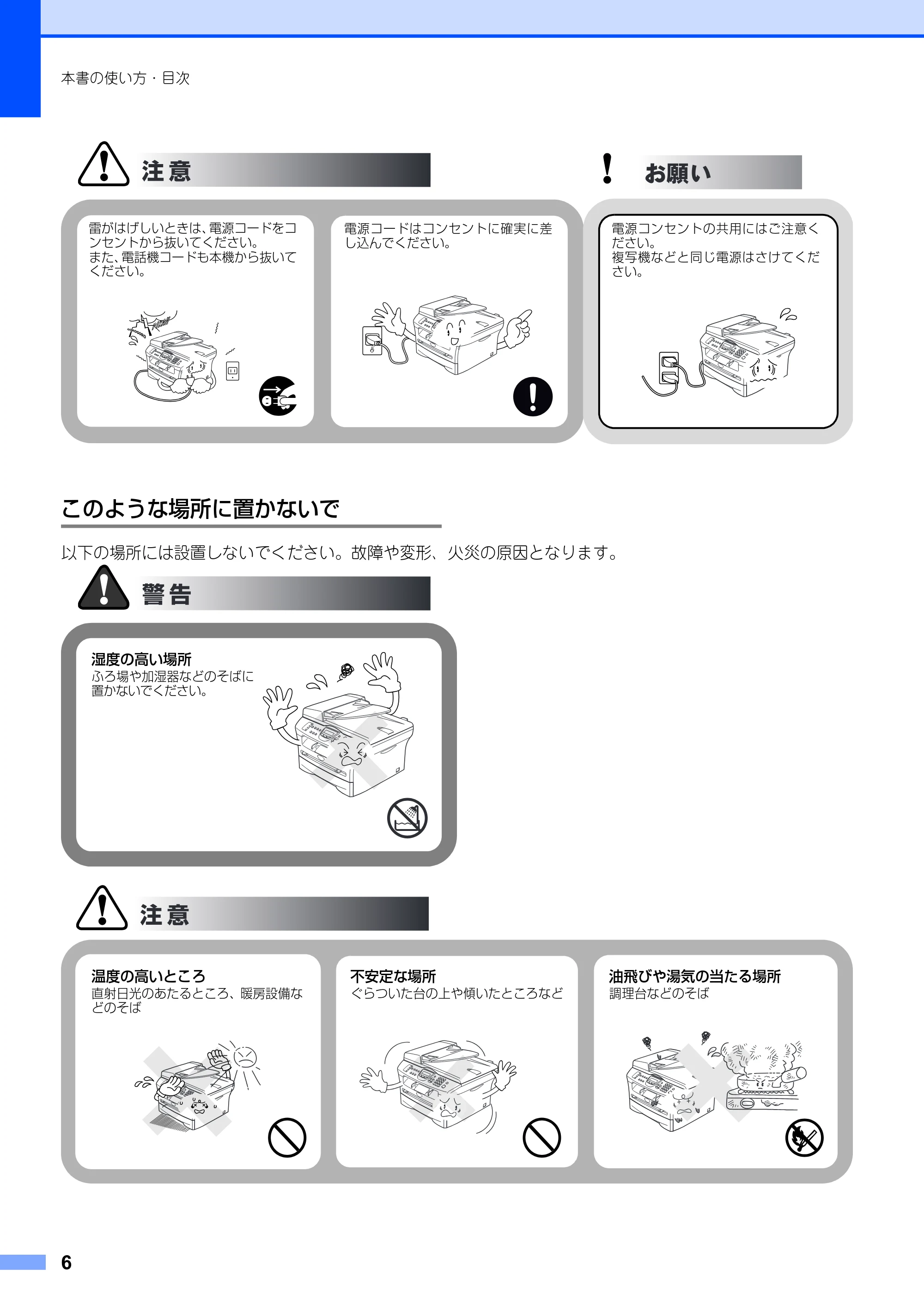 ブラザー MFC-7420 / MFC-7820N 取扱説明書（本体） — このような場所に置かないで — 原本ページ — 6ページ