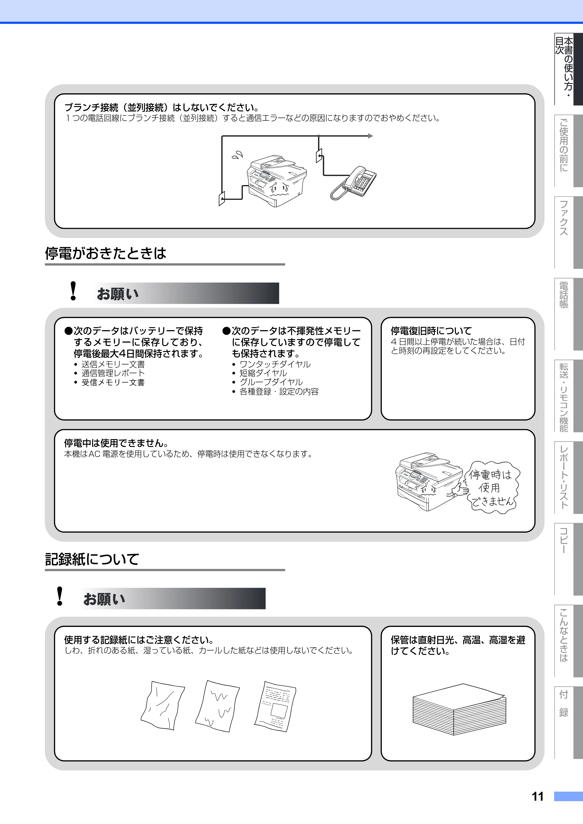 ブラザー MFC-7420 / MFC-7820N 取扱説明書（本体） — 停電がおきたときは — 原本ページ — 11ページ