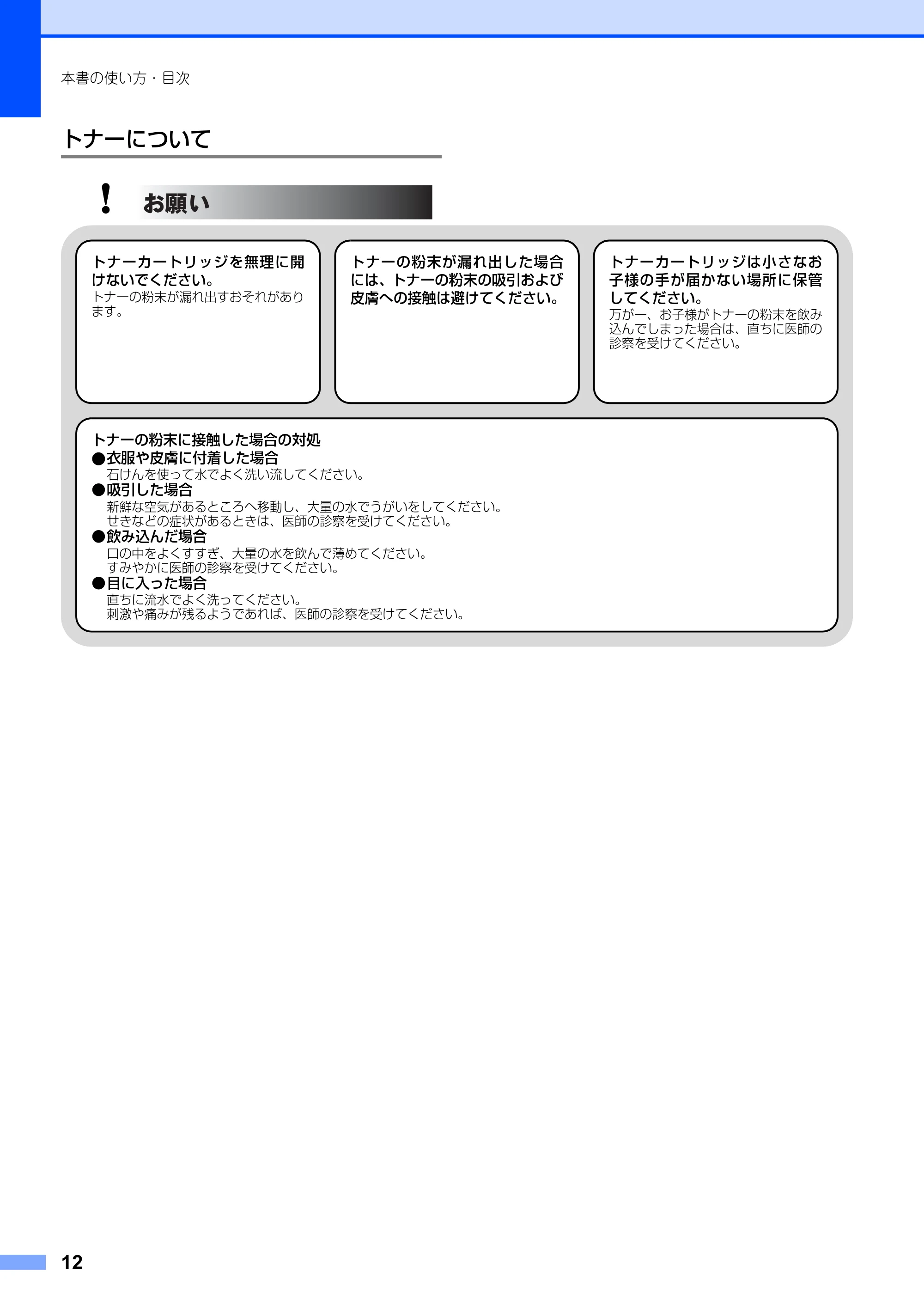 ブラザー MFC-7420 / MFC-7820N 取扱説明書（本体） — トナーについて — 原本ページ — 12ページ