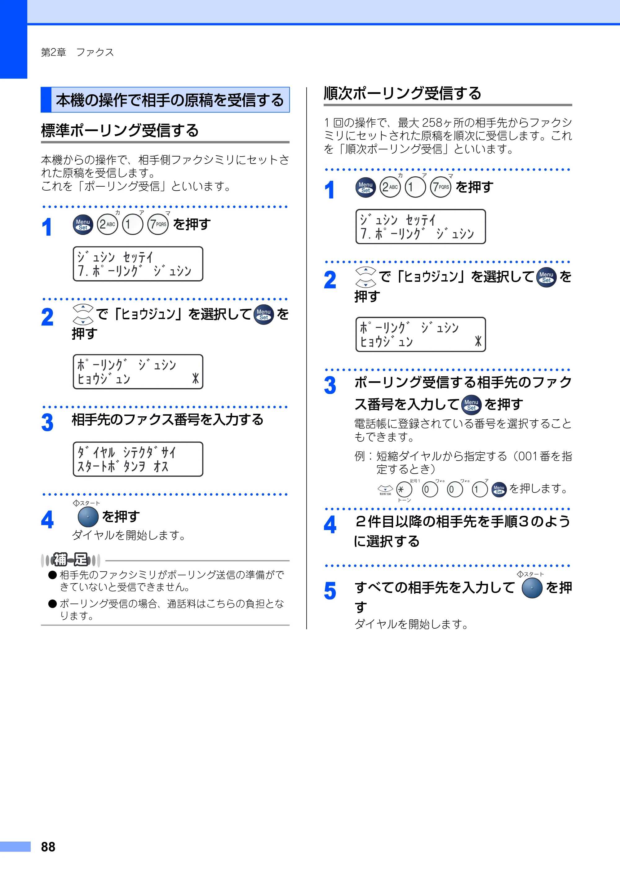 ブラザー MFC-7420 / MFC-7820N 取扱説明書（本体） — 本機の操作で相手の原稿を受信する — 原本ページ — 88ページ