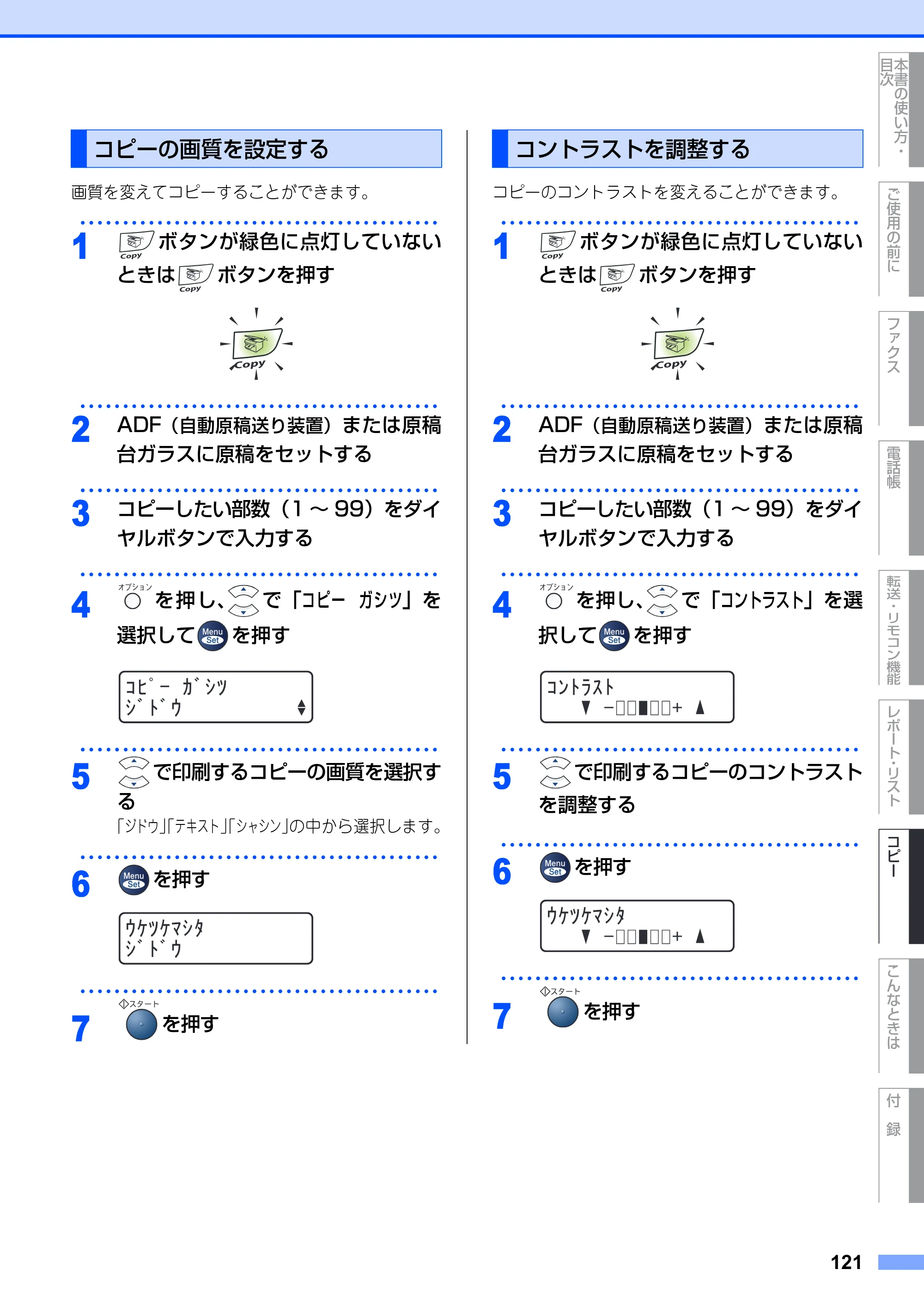 ブラザー MFC-7420 / MFC-7820N 取扱説明書（本体） — コピーの画質を設定する — 原本ページ — 121ページ