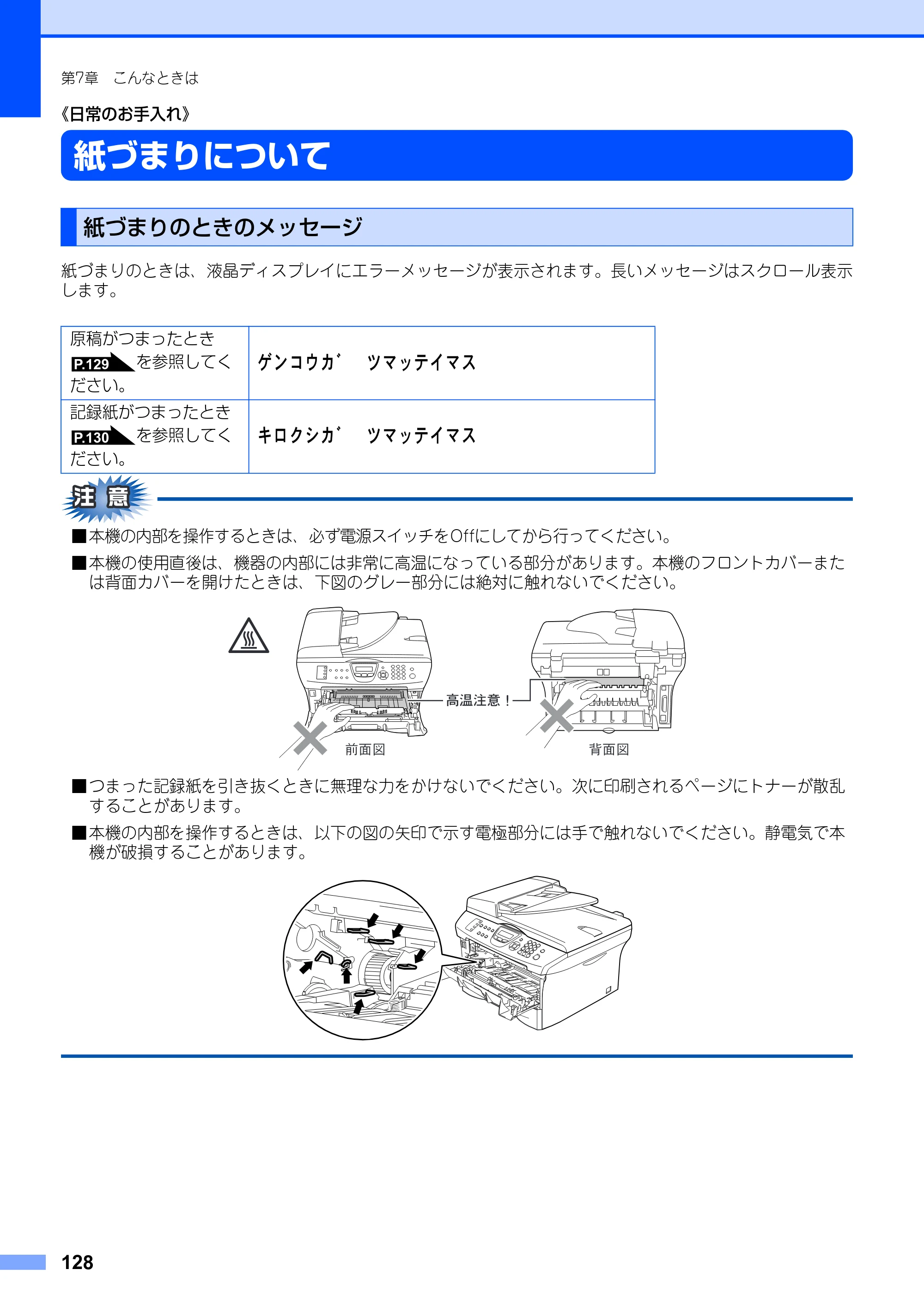ブラザー MFC-7420 / MFC-7820N 取扱説明書（本体） — 《日常のお手入れ》 — 原本ページ — 128ページ