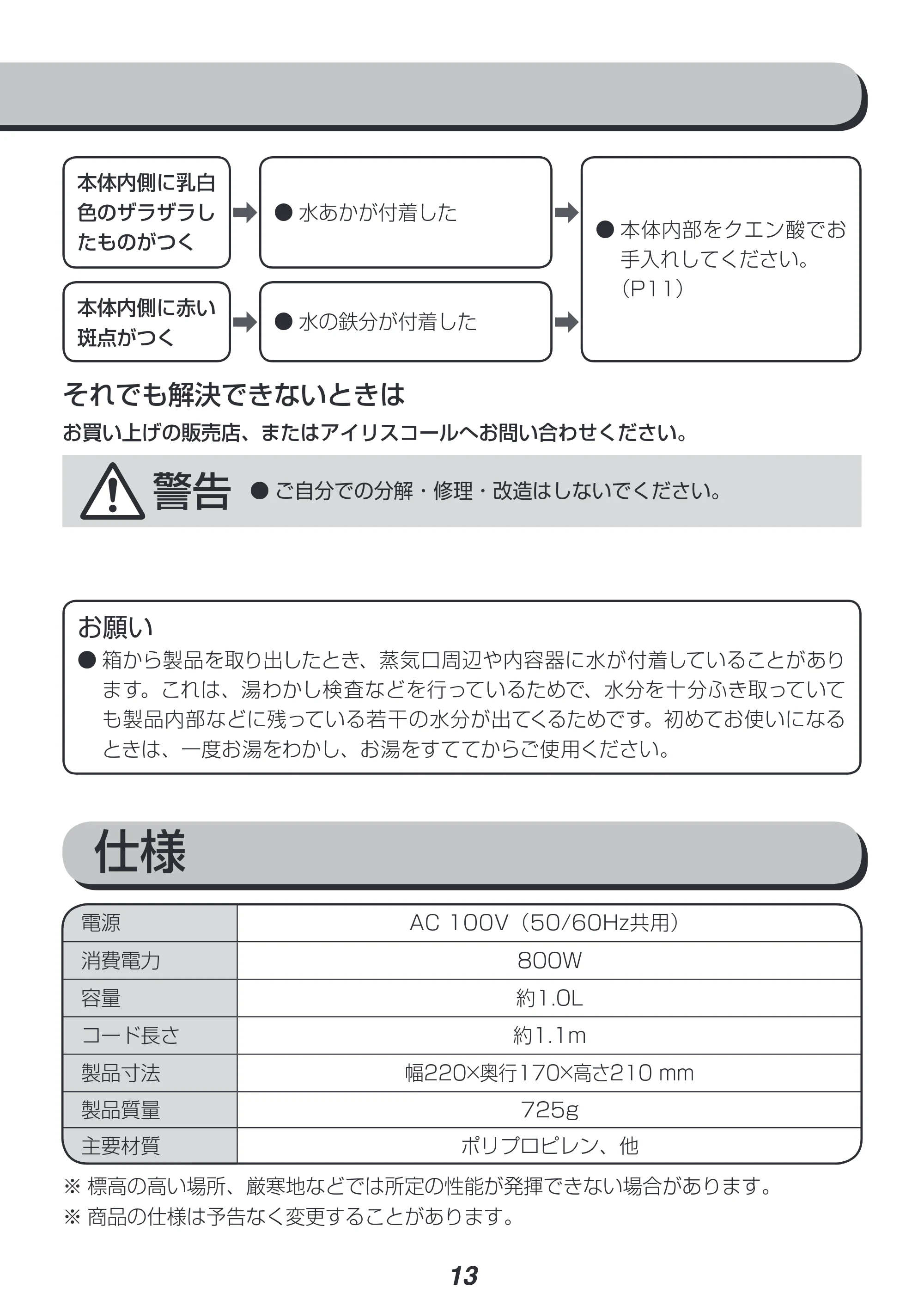アイリスオーヤマ IKE-1001-WPG 取扱説明書 — 原本ページ — 13ページ
