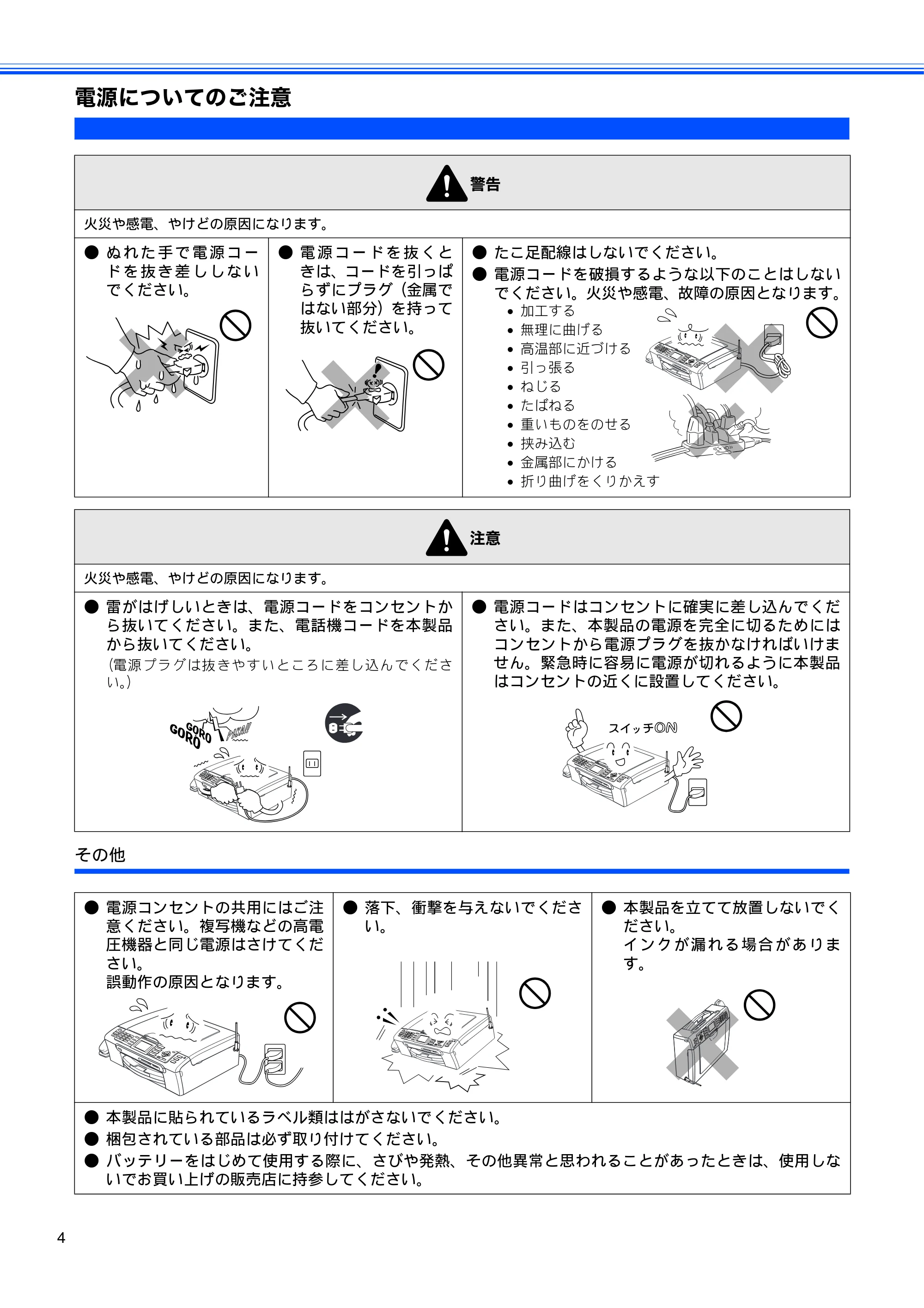 ブラザー MFC-630CD / MFC-630CDW かんたん設置ガイド — 電源についてのご注意 — 原本ページ — 6ページ