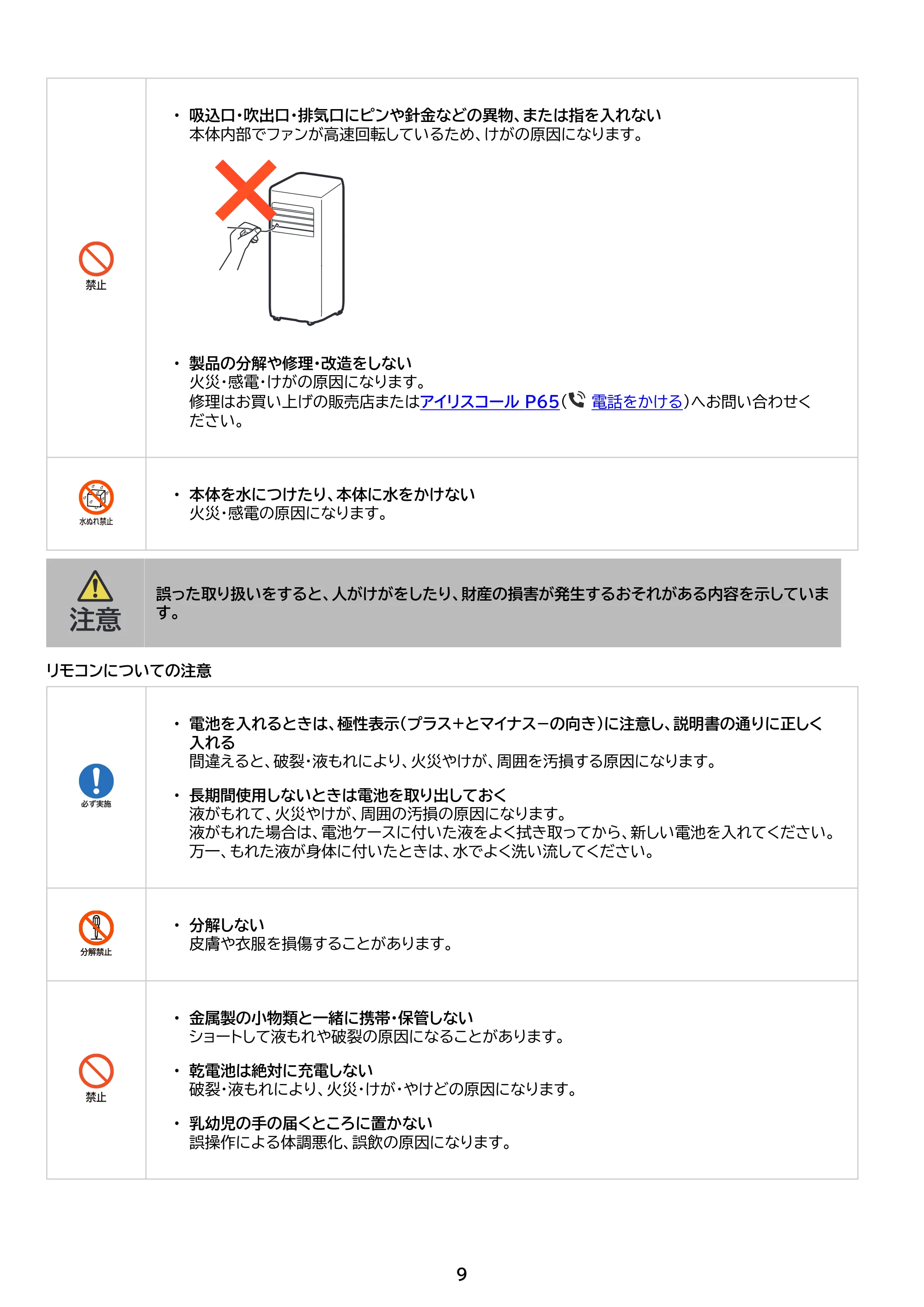アイリスオーヤマ IPA-2304G 取扱説明書 — 原本ページ — 9ページ