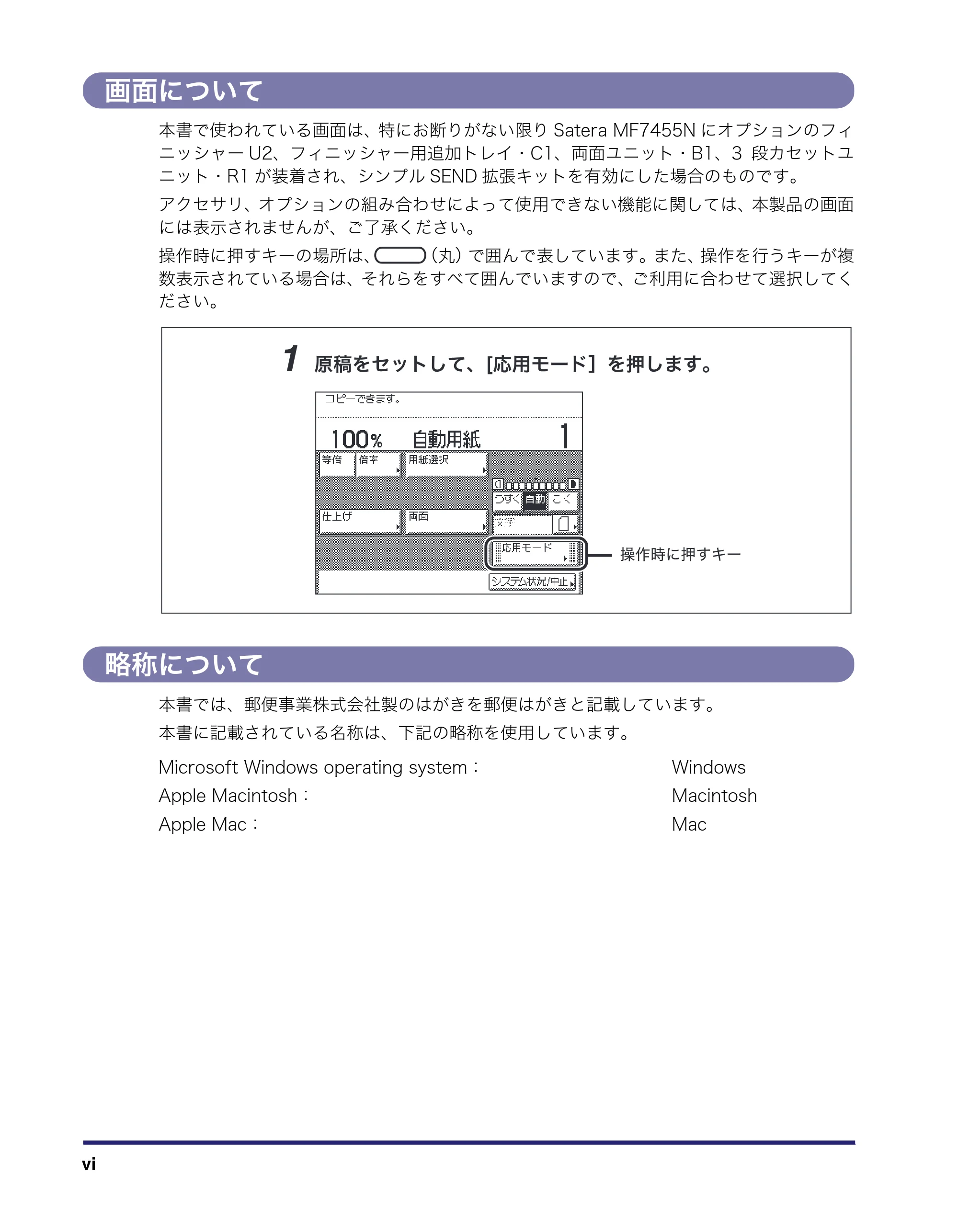 キヤノン MF7455N/MF7430 コピーガイド 2010年10月12日更新 （PDF形式／5.91Mバイト） — 画面について — 原本ページ — 8ページ