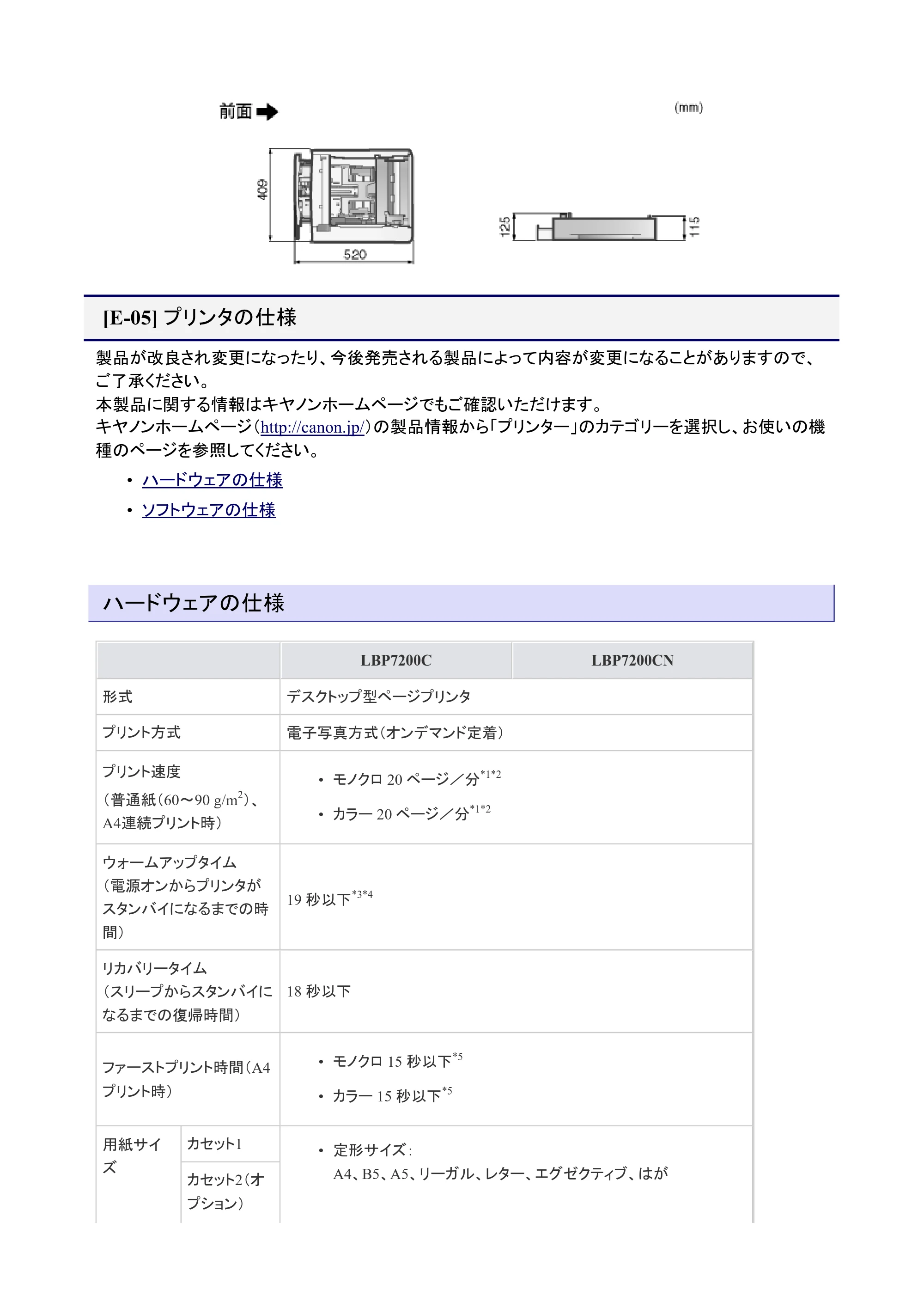 キヤノン LBP7200C/7200CN ユーザーズガイド （PDF版） 2019年10月9日更新（PDF：10.9MB） — プリンタの仕様 — 原本ページ — 44ページ