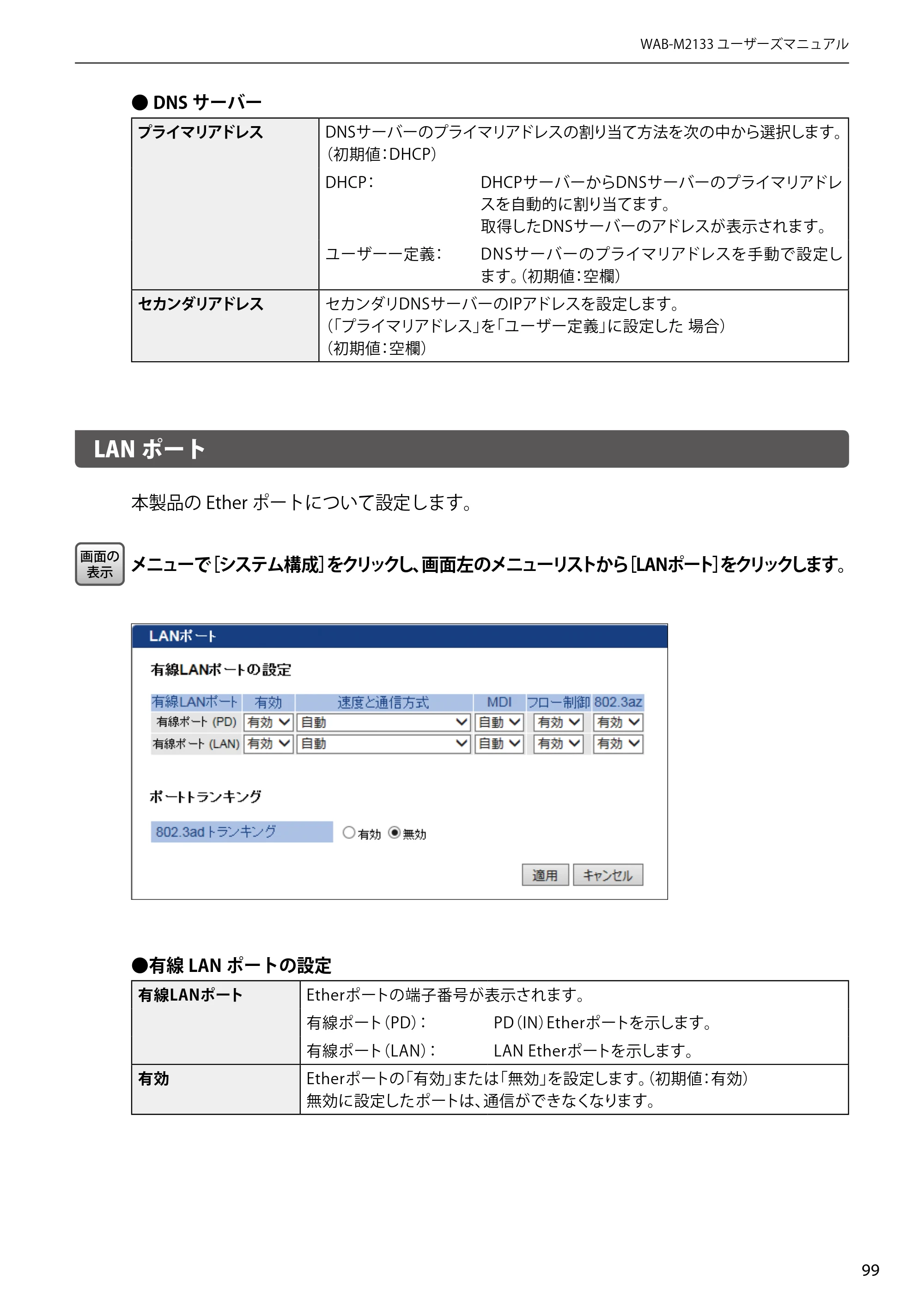 エレコム WAB-EX-DFS / WAB-M2133 2.ユーザーズマニュアル 【対象AP】[WAB-M2133] — LANポート — 原本ページ — 99ページ