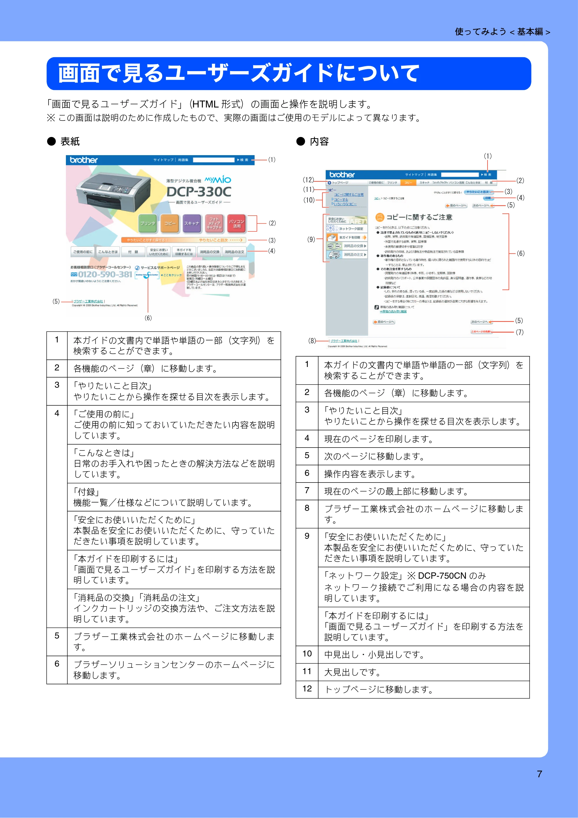 ブラザー DCP-330C / DCP-750CN / DCP-750CNU 取扱説明書（本体） — 画面で見るユーザーズガイドについて — 原本ページ — 9ページ