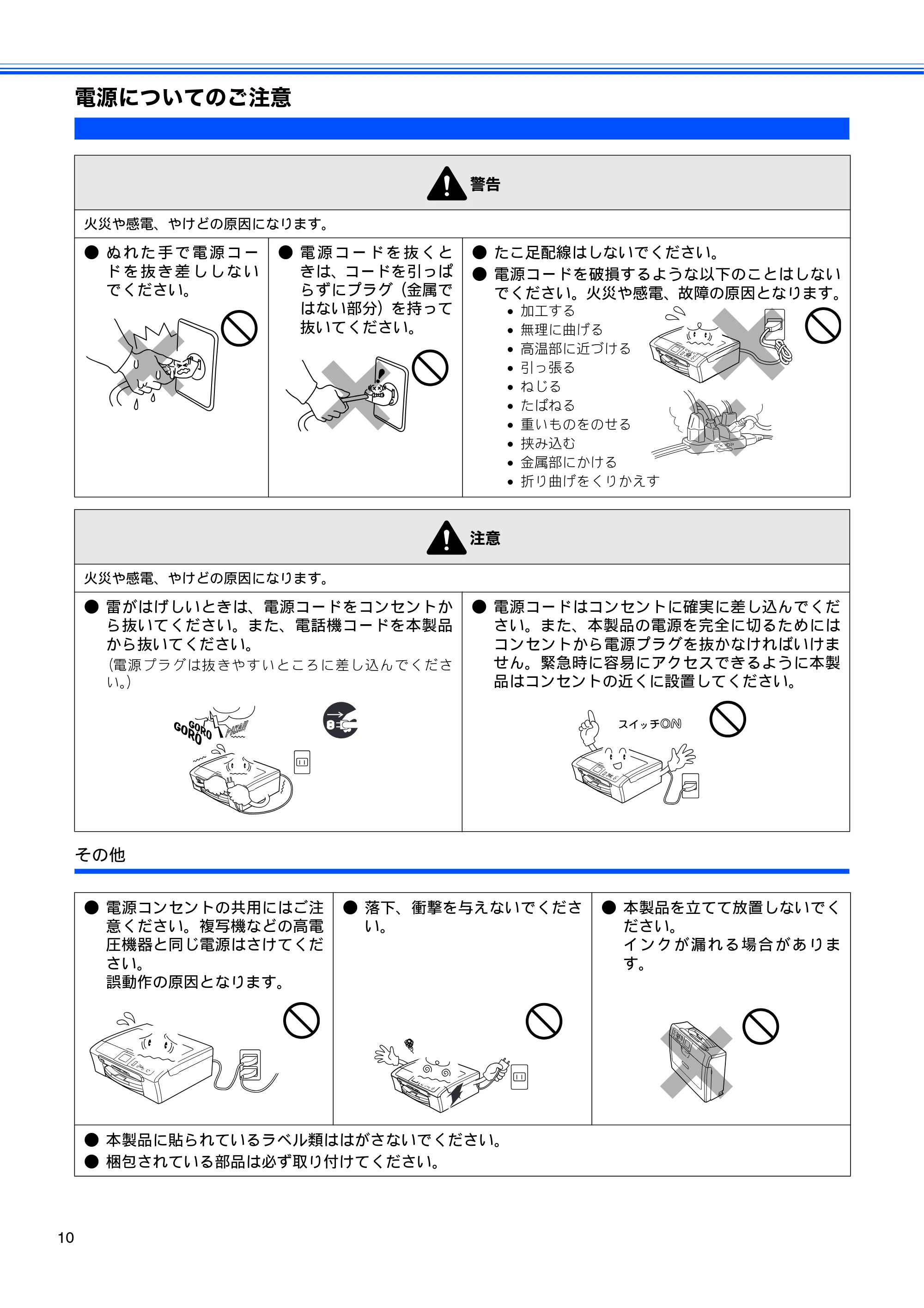 ブラザー DCP-330C / DCP-750CN / DCP-750CNU 取扱説明書（本体） — 電源についてのご注意 — 原本ページ — 12ページ