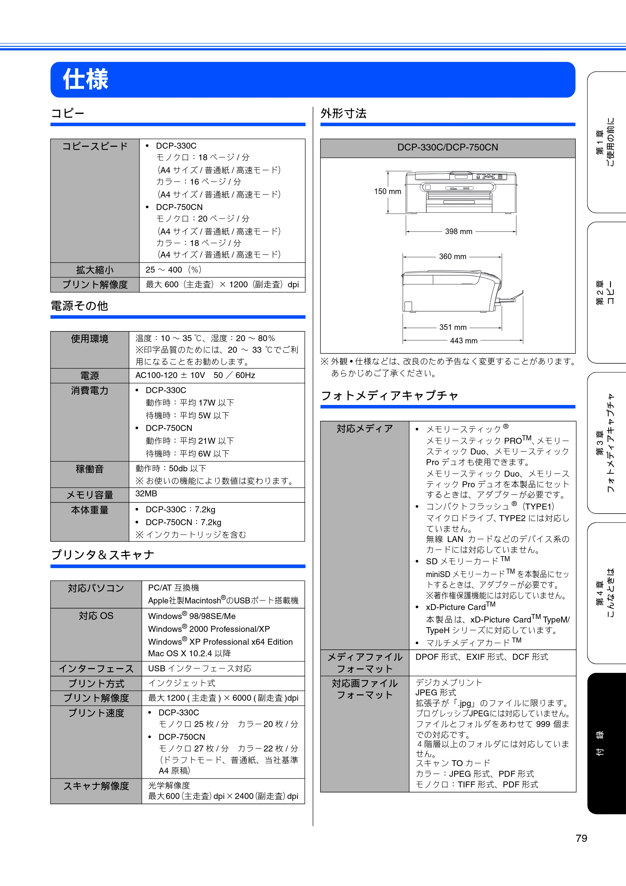 ブラザー DCP-330C / DCP-750CN / DCP-750CNU 取扱説明書（本体） — 仕様 — 原本ページ — 81ページ
