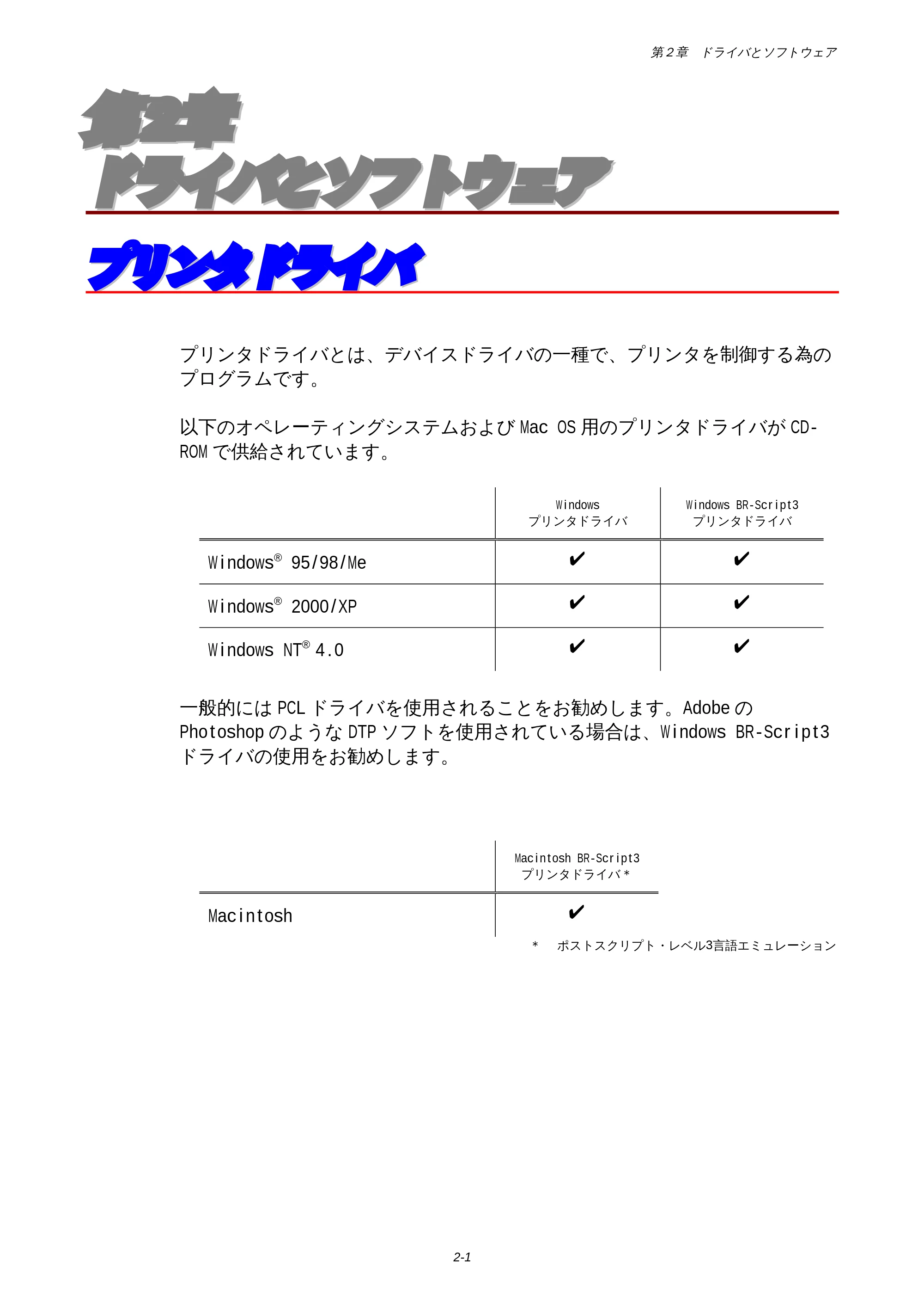 ブラザー HL-1850 / HL-1870N 取扱説明書（本体） — 第2章 ドライバとソフトウェア — 原本ページ — 45ページ