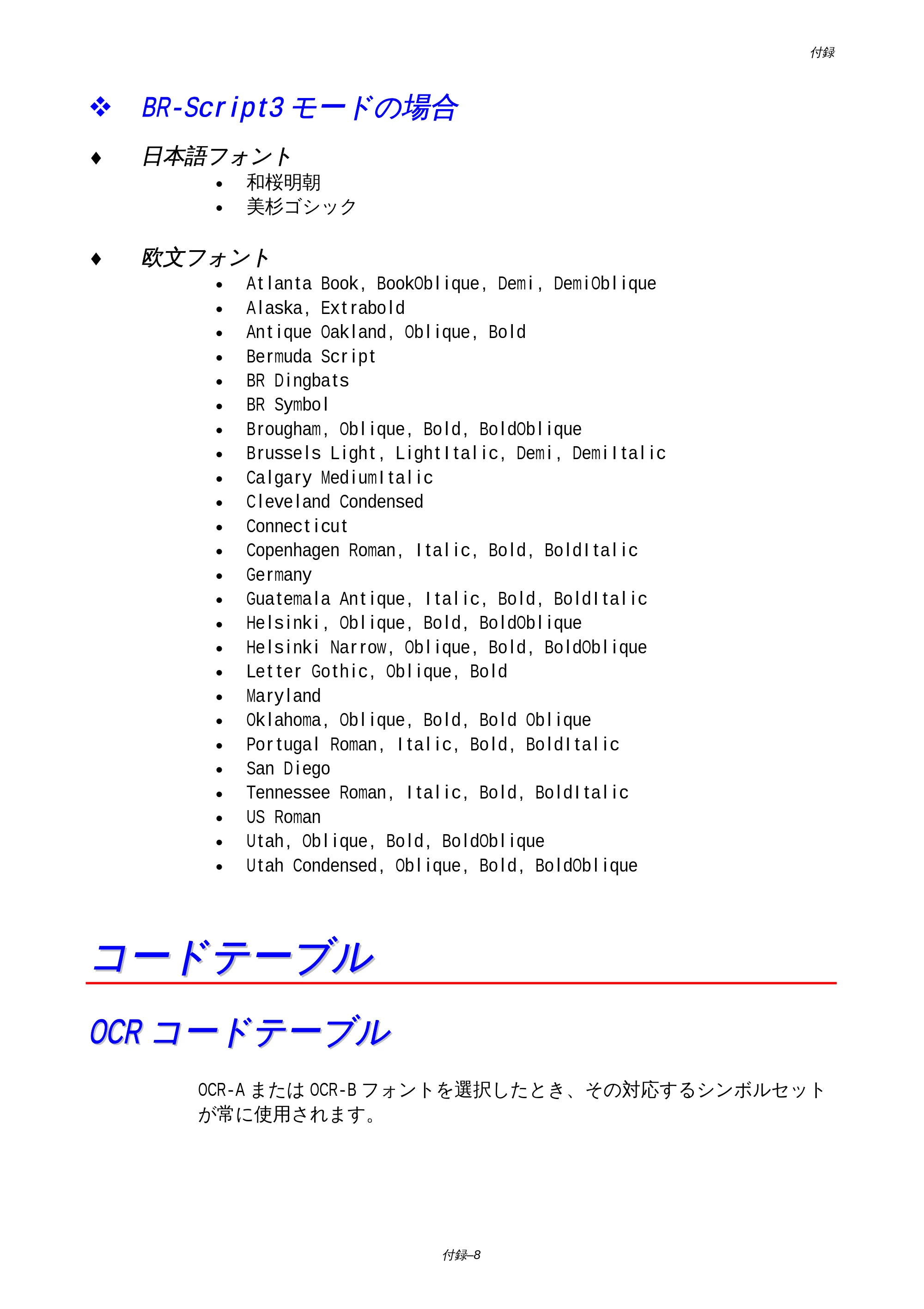 ブラザー HL-1850 / HL-1870N 取扱説明書（本体） — コードテーブル — 原本ページ — 167ページ