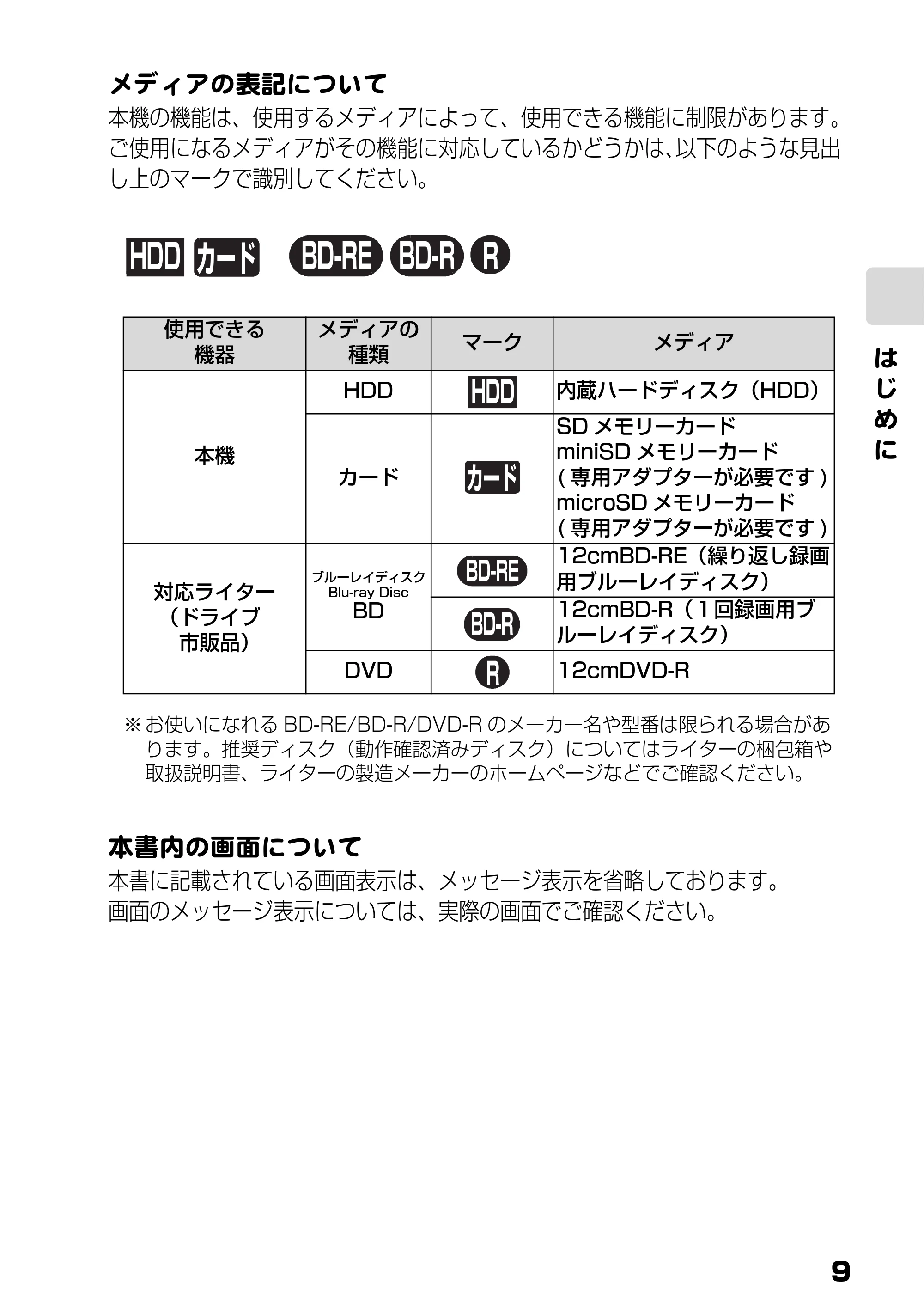 日立 DZ-HD90 取扱説明書 — HDD BD-R R BD-RE カード — 原本ページ — 9ページ