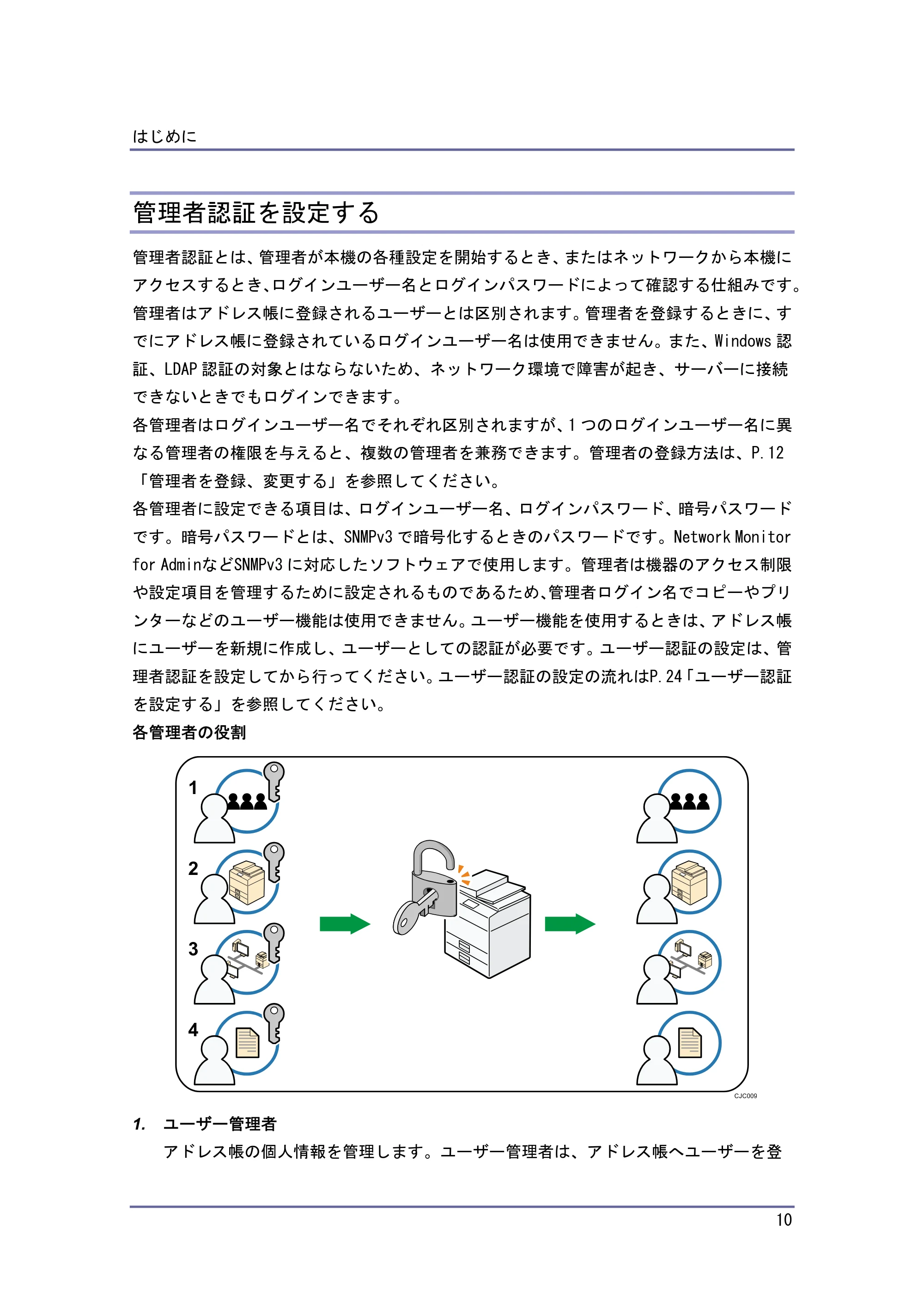 キヤノン PostScript3 セキュリティーガイド （PDF形式／5.98Mバイト） — 管理者認証を設定する — 原本ページ — 10ページ