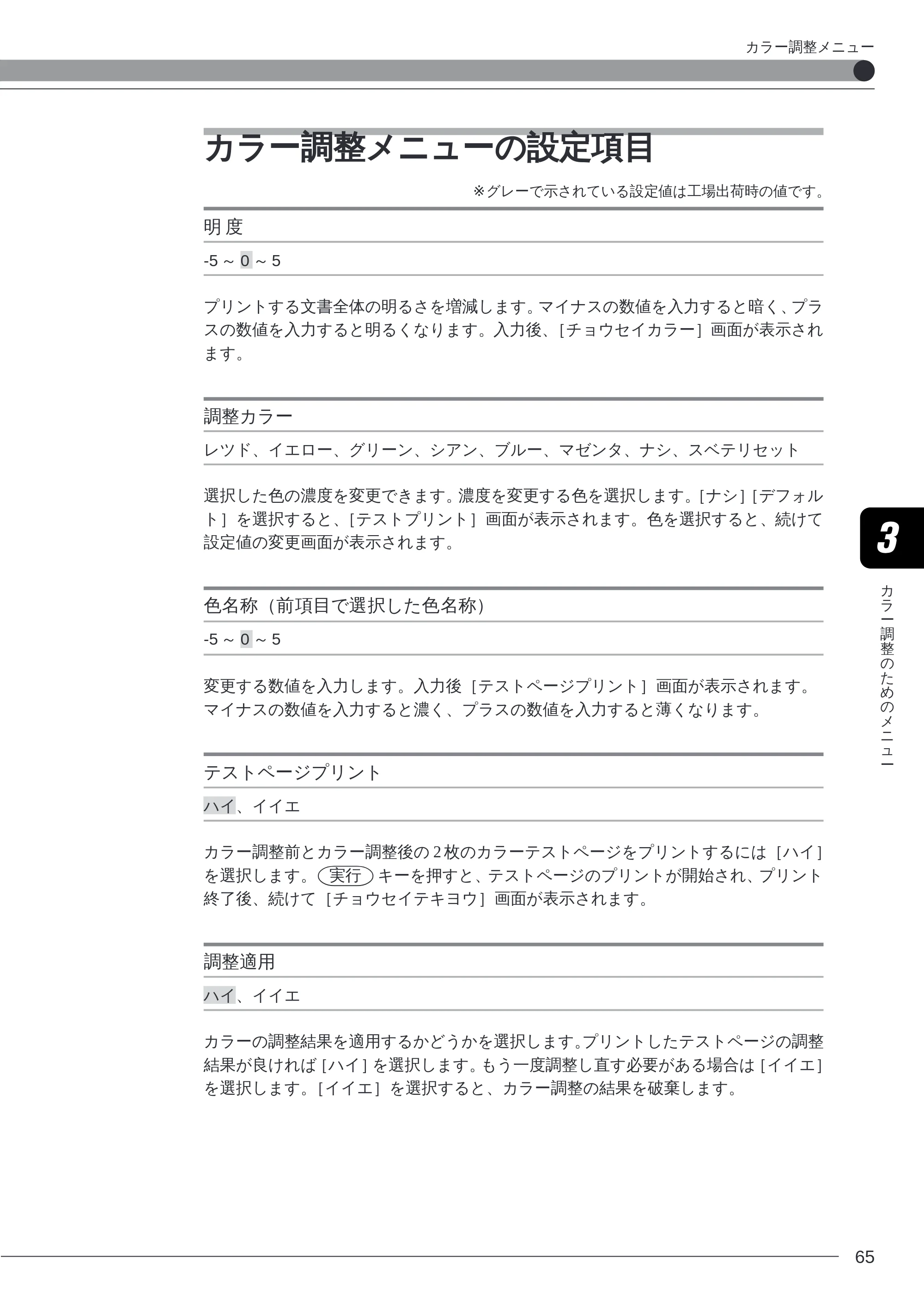 キヤノン LBP-2260PSII プリンター機能マニュアル （PDF形式／10.41Mバイト） — カラー調整メニューの設定項目 — 原本ページ — 66ページ
