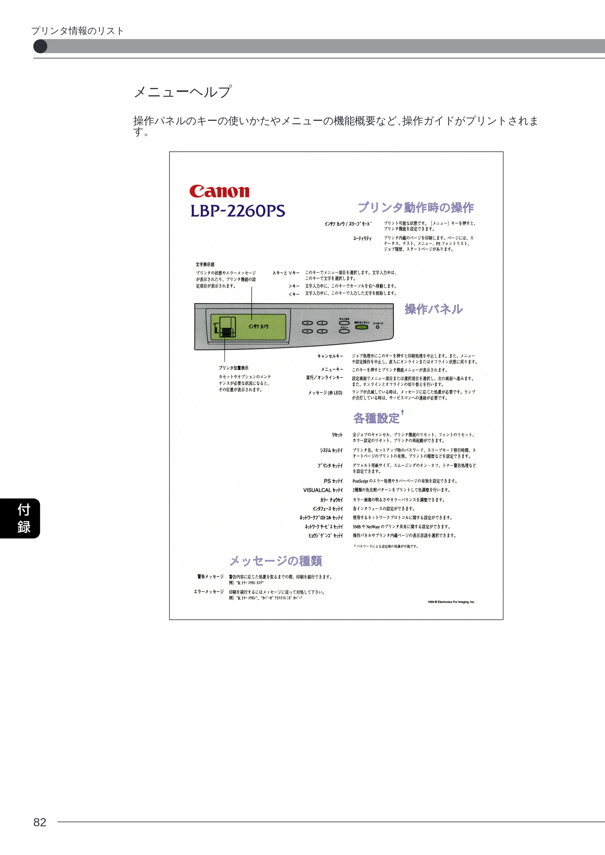 キヤノン LBP-2260PSII プリンター機能マニュアル （PDF形式／10.41Mバイト） — メニューヘルプ — 原本ページ — 83ページ