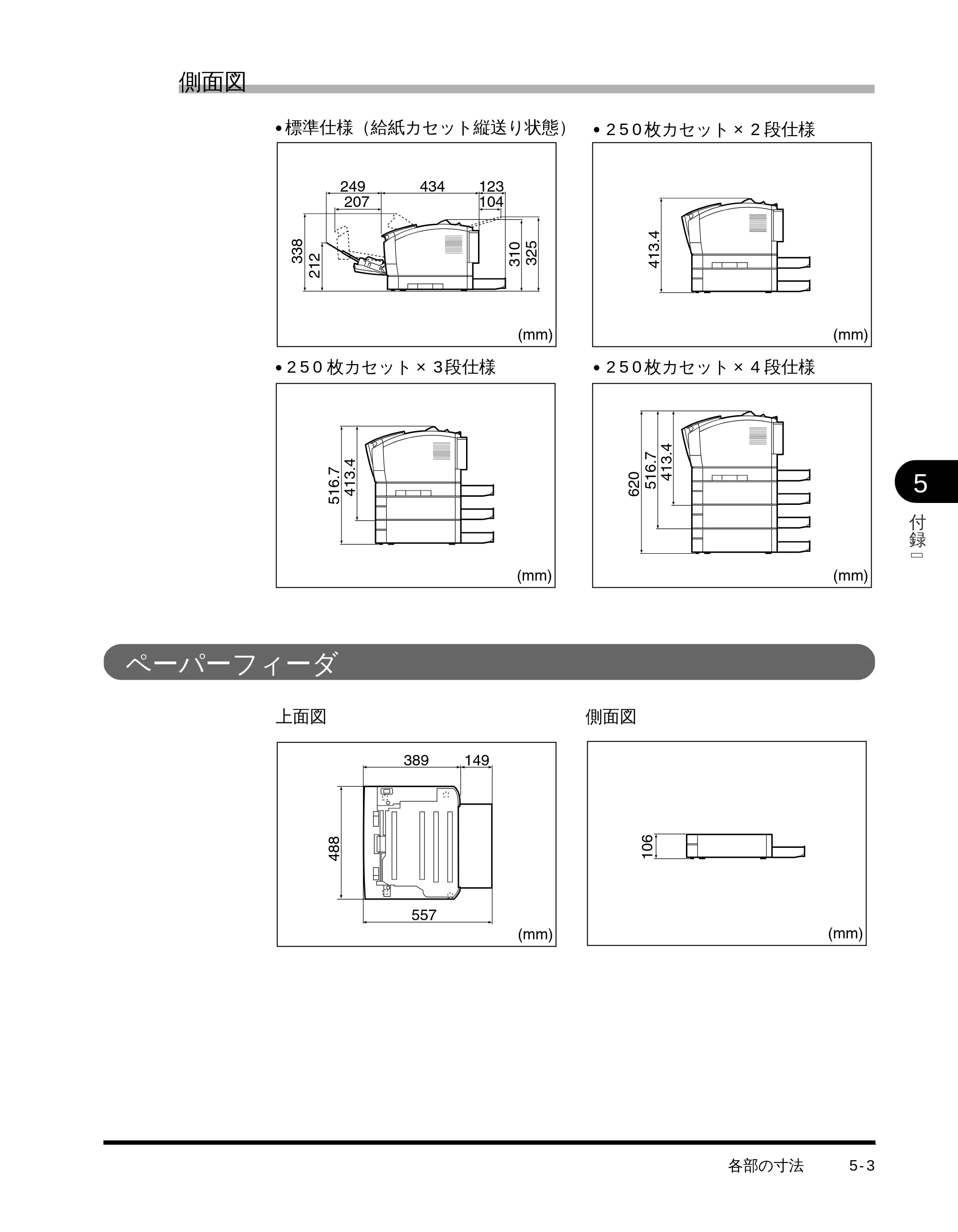 キヤノン LBP-1510 設置ガイド （PDF形式／4.42Mバイト） — 側面図 — 原本ページ — 103ページ