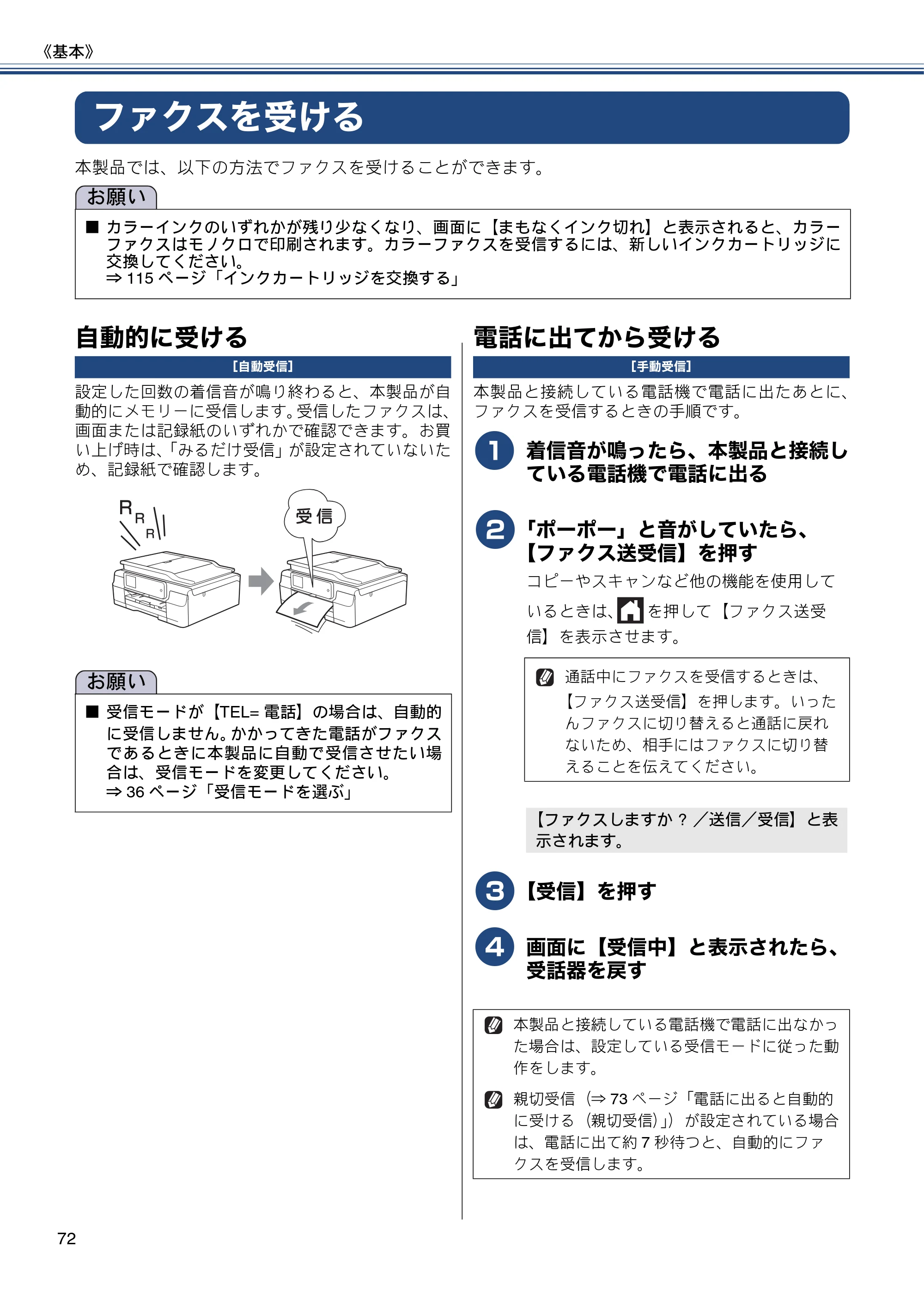 ブラザー MFC-J870N ユーザーズガイド ～基本編～ — ファクスを受ける — 原本ページ — 72ページ