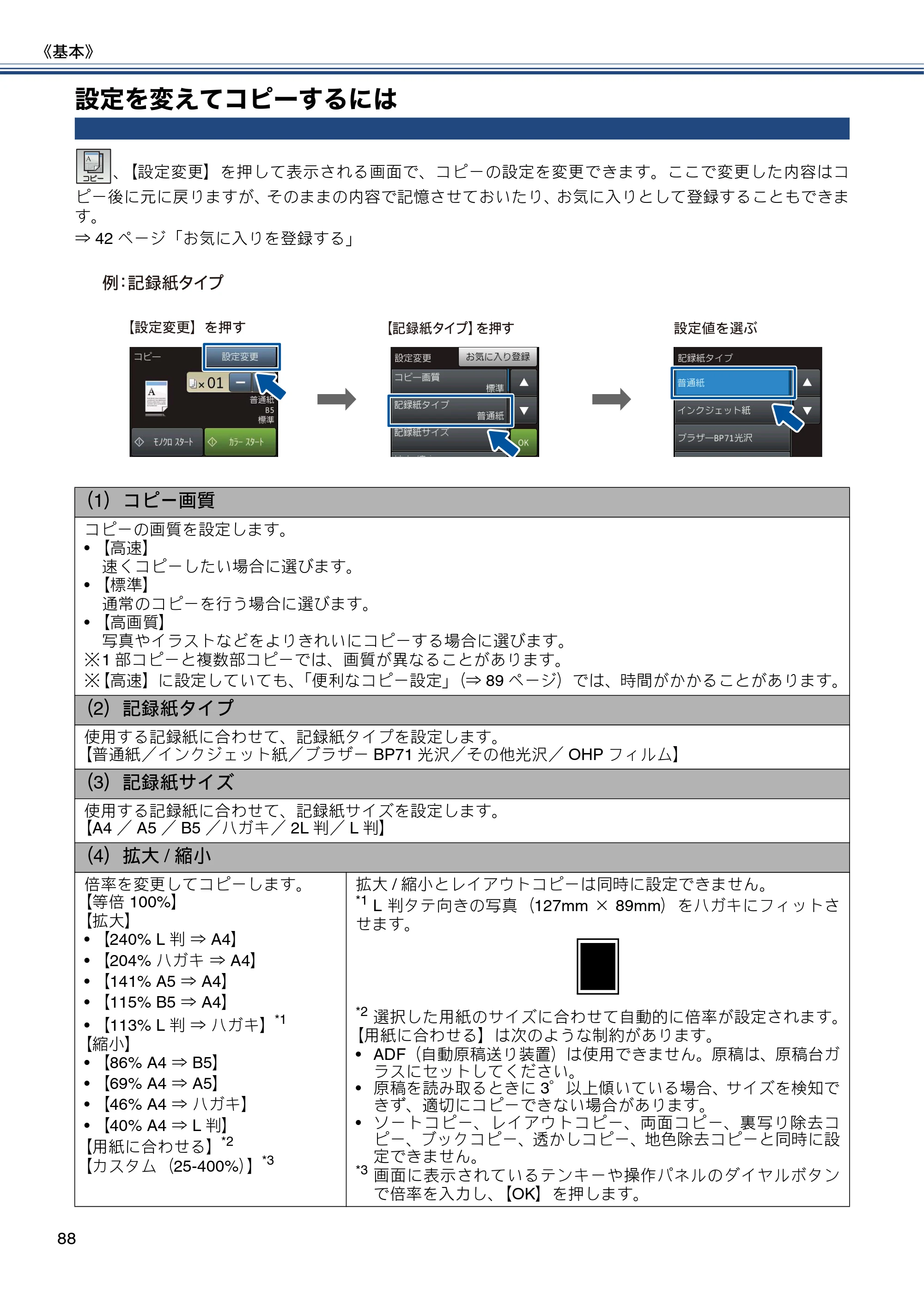 ブラザー MFC-J870N ユーザーズガイド ～基本編～ — 設定を変えてコピーするには — 原本ページ — 88ページ