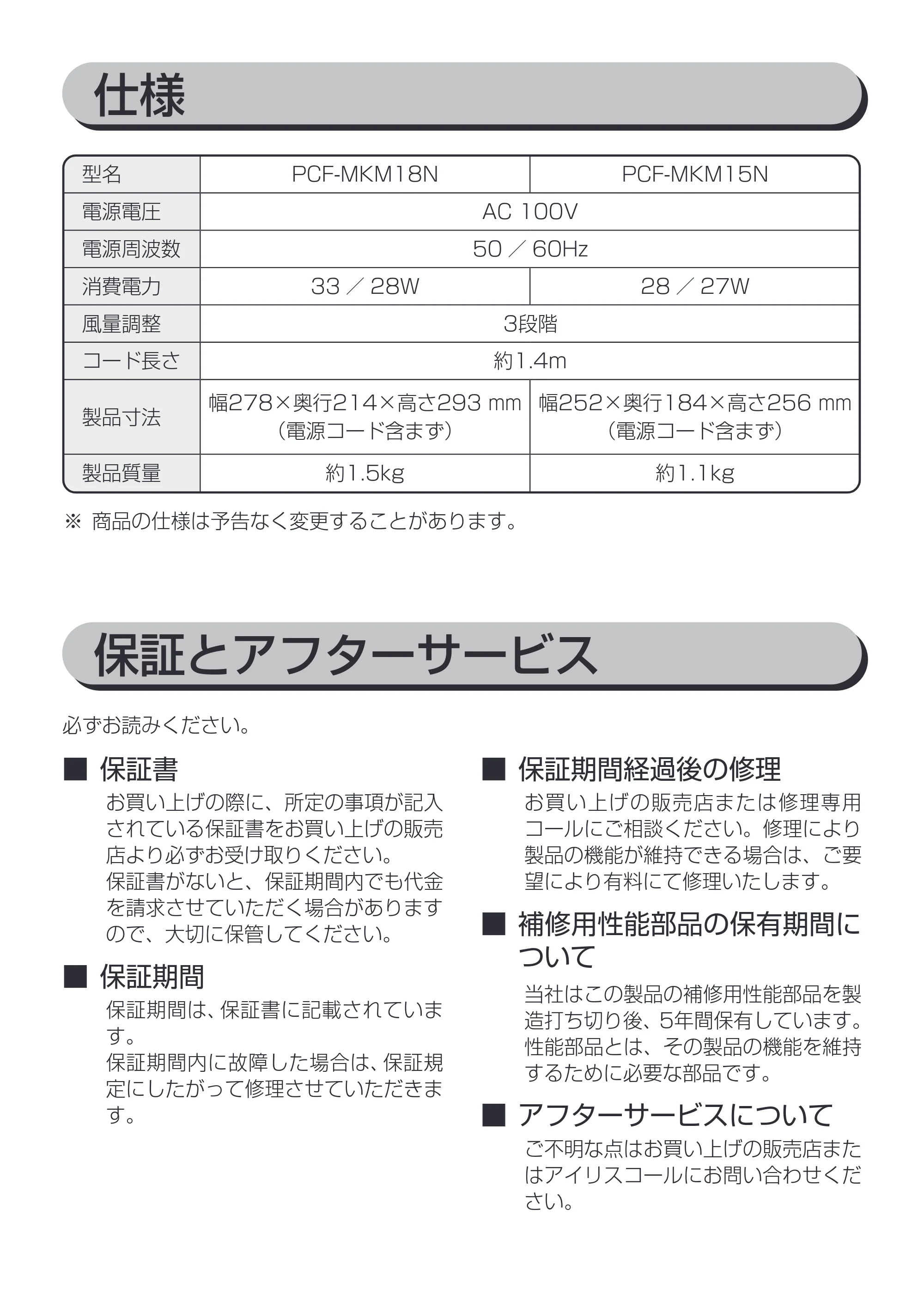 アイリスオーヤマ PCF-MKM18N 取扱説明書 — 原本ページ — 11ページ