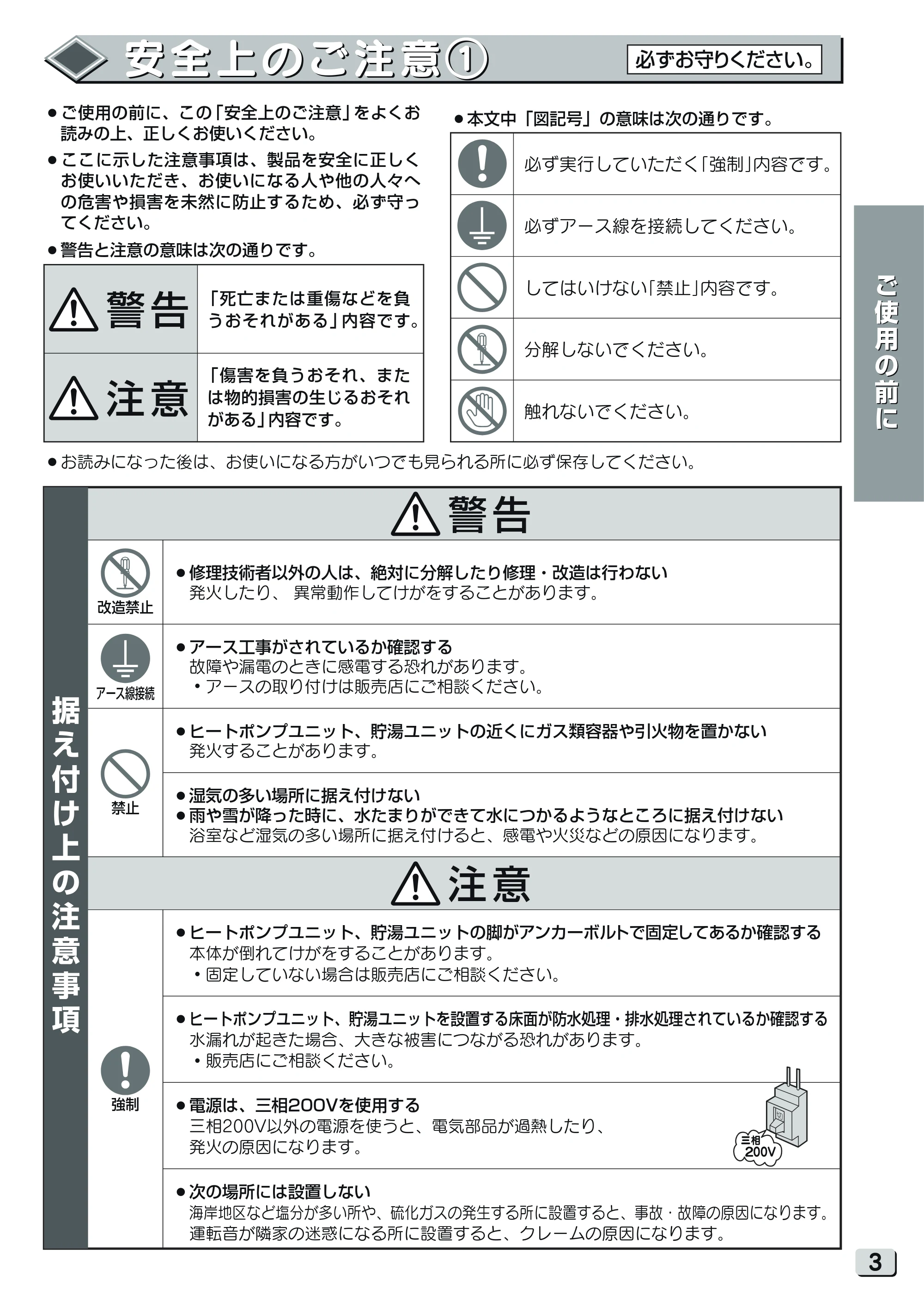 日立 RHK-15YJK 取扱説明書 — 安全上のご注意1 — 原本ページ — 3ページ
