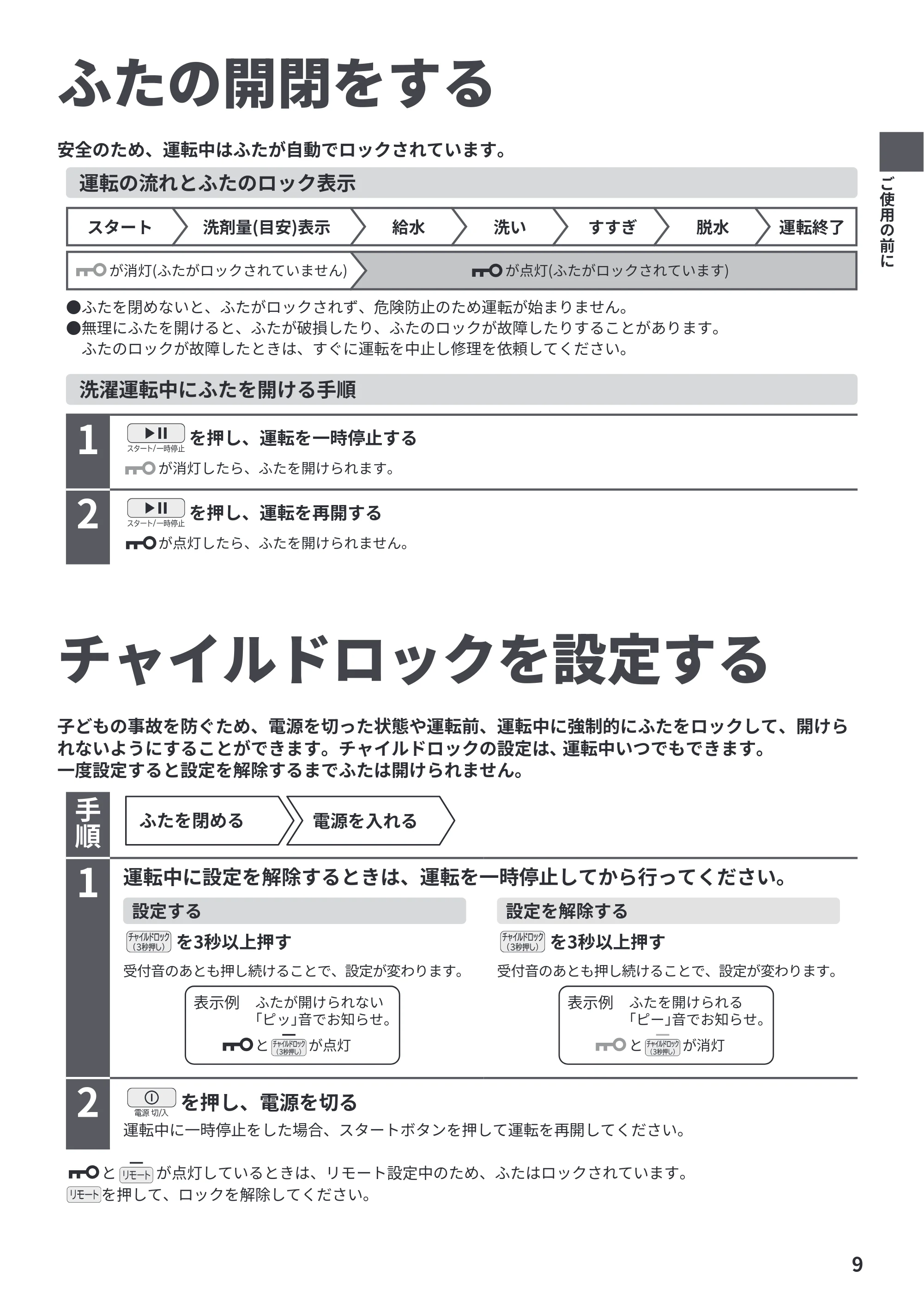 日立 BW-X120P 取扱説明書 — ふたの開閉をする — 原本ページ — 9ページ