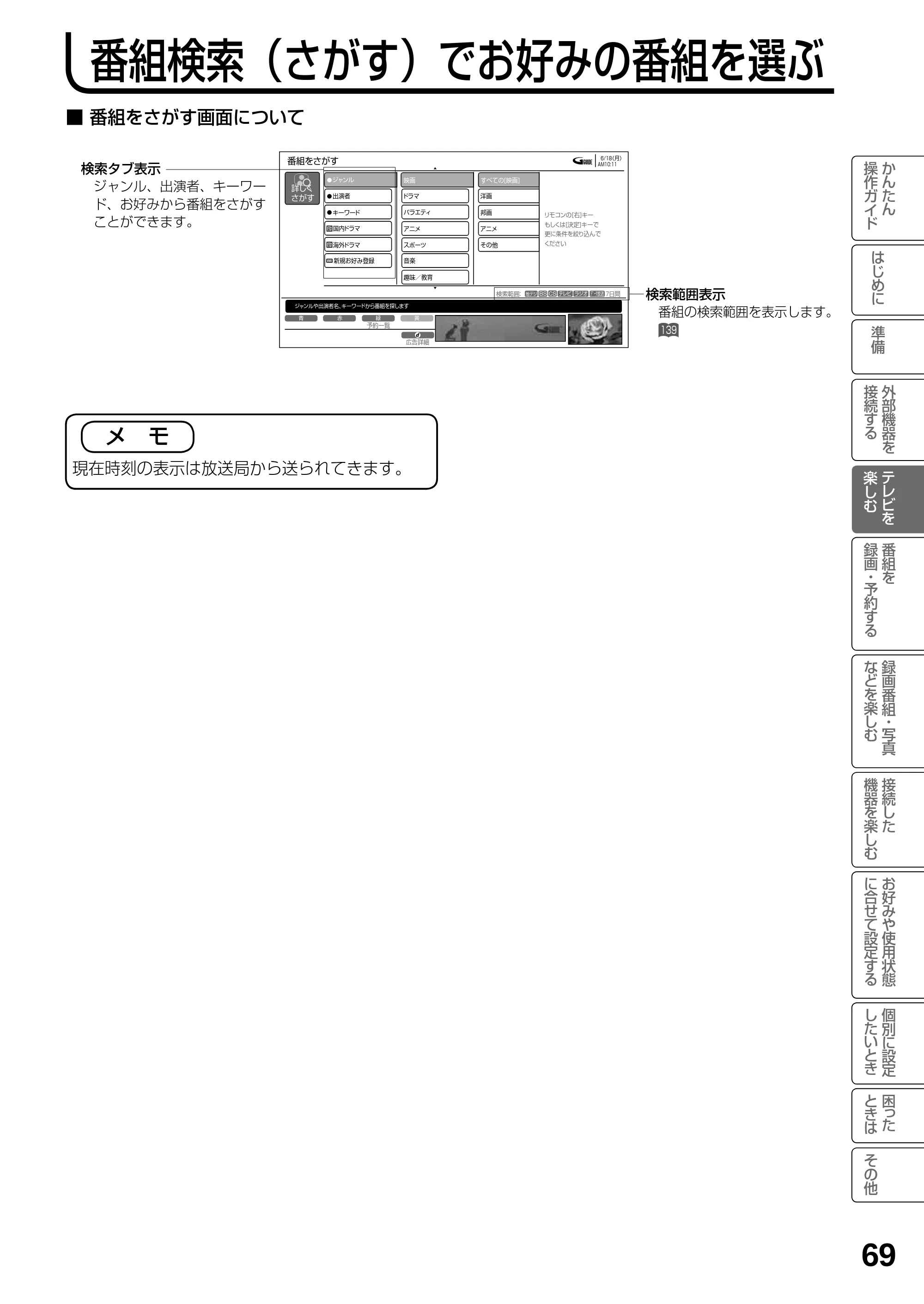 日立 L19-N2 取扱説明書 — 番組検索（さがす）でお好みの番組を選ぶ — 原本ページ — 69ページ