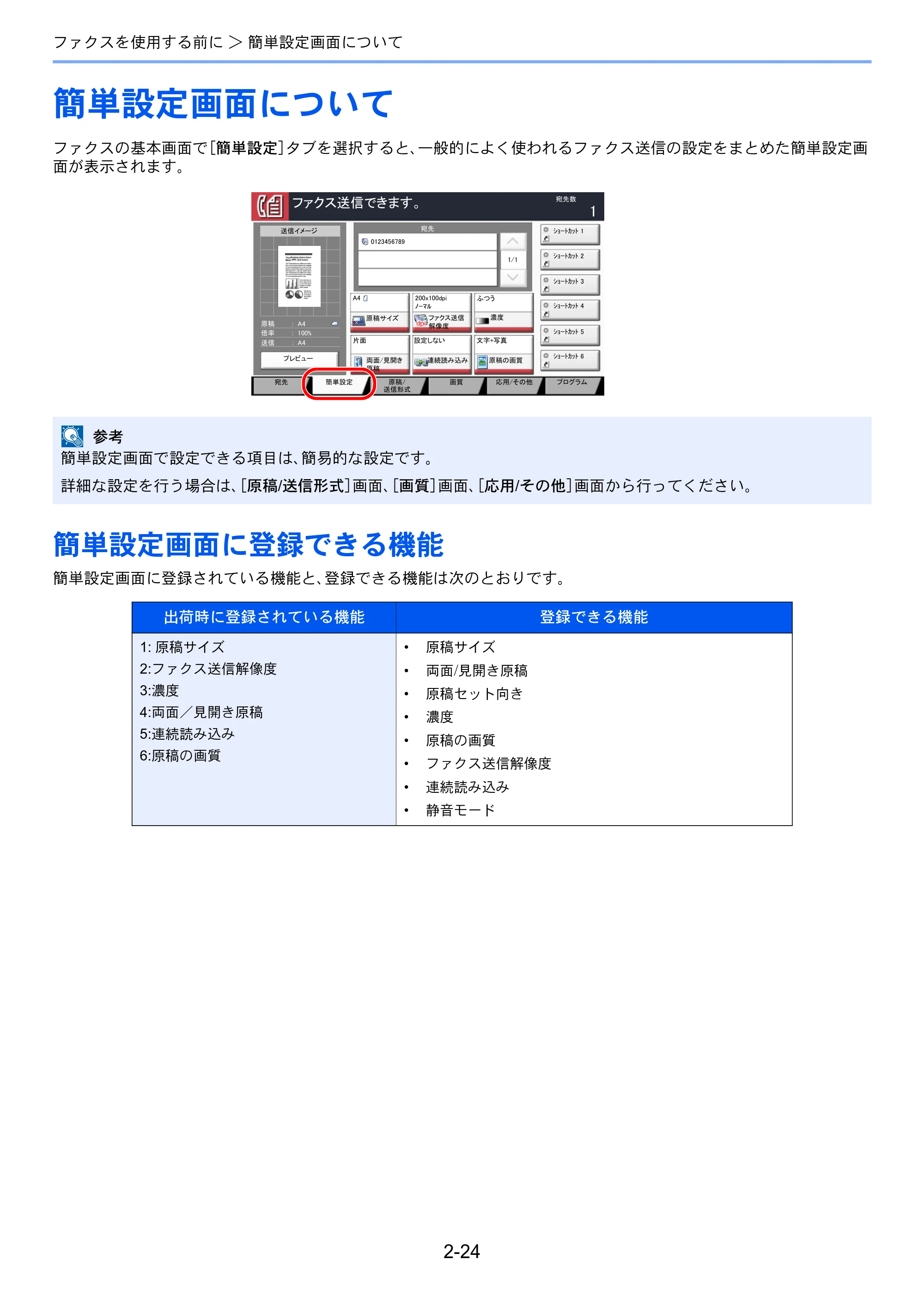 京セラ TASKalfa 356ci / TASKalfa 406ci TASKalfa 406ci/TASKalfa 356ci FAXSystem10 使用説明書 — 簡単設定画面について — 原本ページ — 43ページ