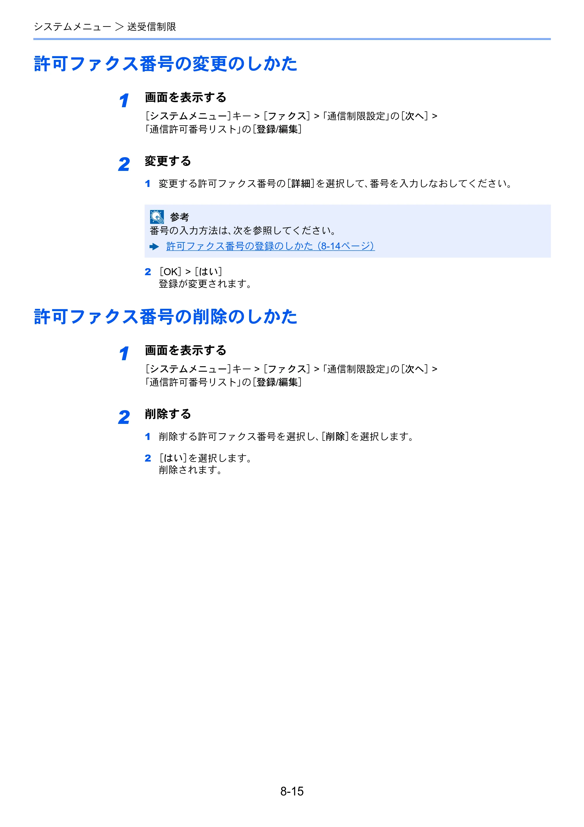 京セラ TASKalfa 356ci / TASKalfa 406ci TASKalfa 406ci/TASKalfa 356ci FAXSystem10 使用説明書 — 許可ファクス番号の変更のしかた — 原本ページ — 192ページ