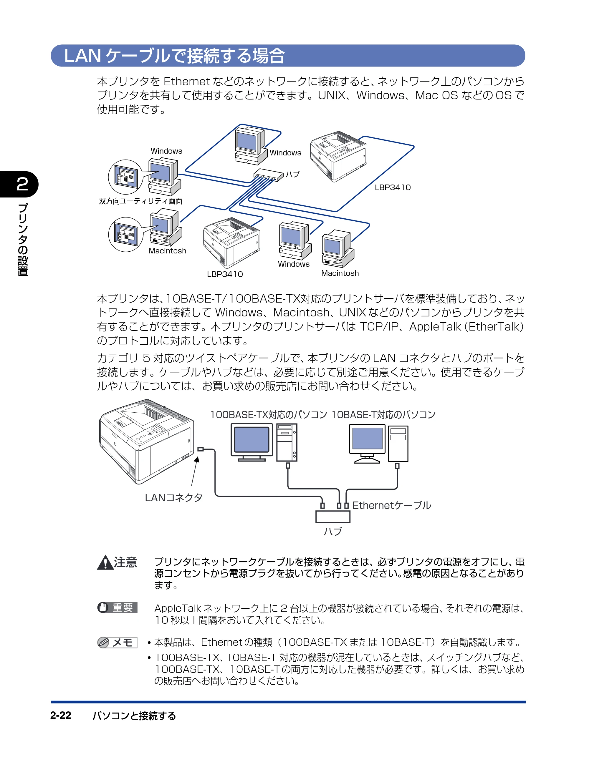 キヤノン LBP3410 設置ガイド 2011年1月20日更新 （PDF形式／2.83Mバイト） — LANケーブルで接続する場合 — 原本ページ — 50ページ