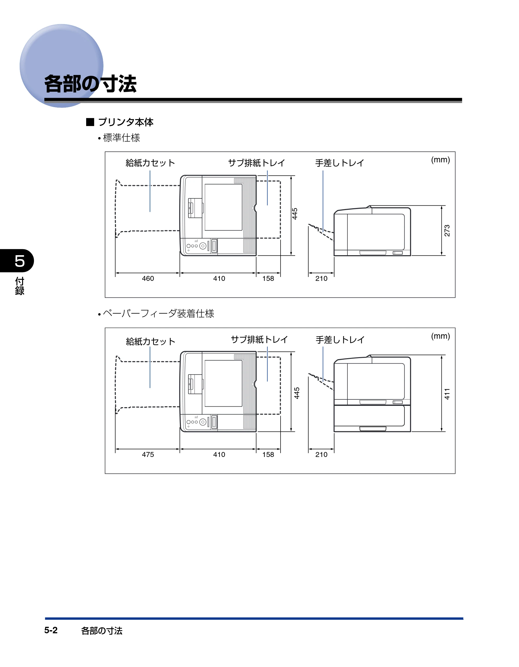 キヤノン LBP3410 設置ガイド 2011年1月20日更新 （PDF形式／2.83Mバイト） — 各部の寸法 — 原本ページ — 90ページ