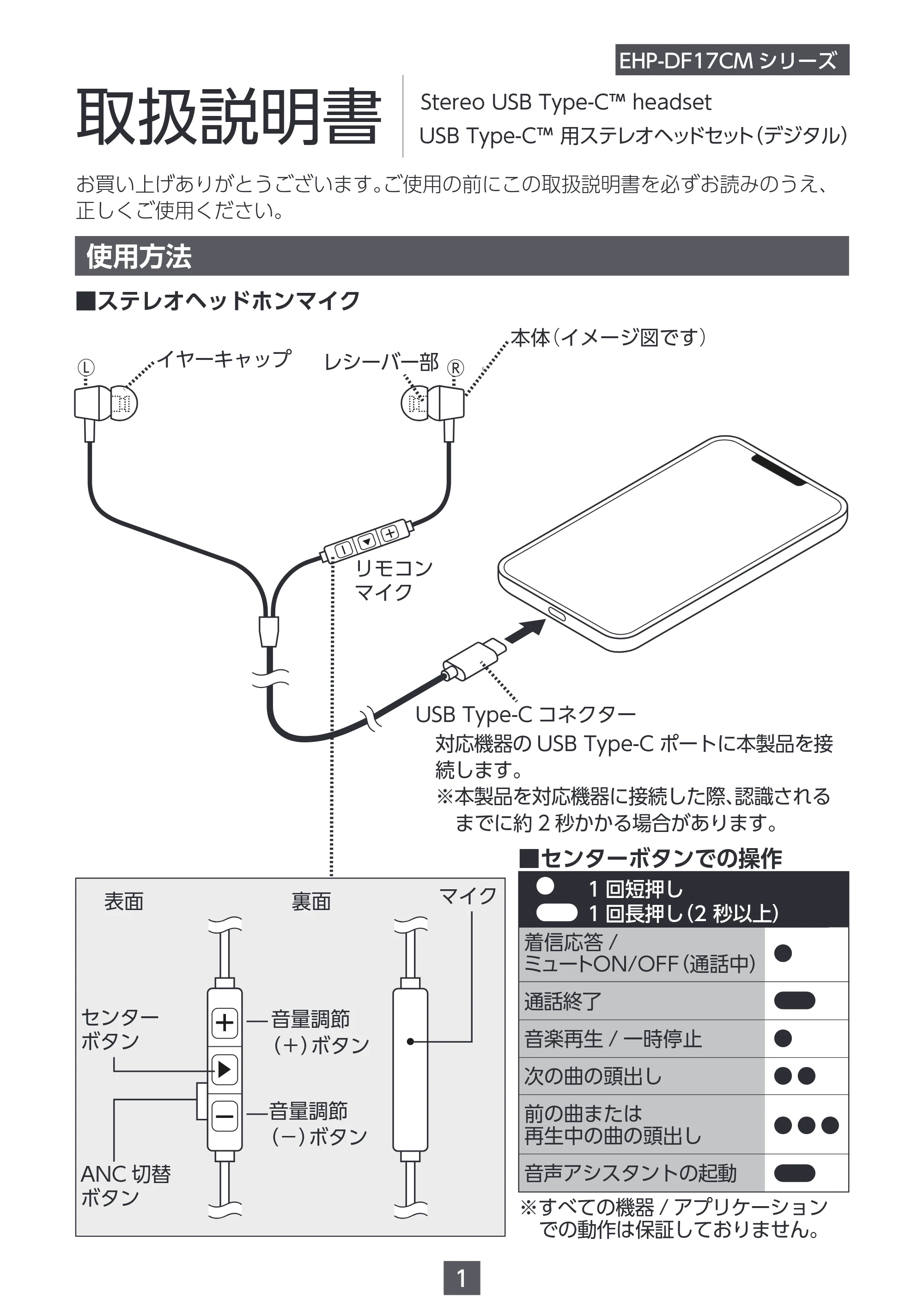 エレコム EHP-DF17CMBK / EHP-DF17CMWH 取扱説明書 — 原本ページ — 1ページ