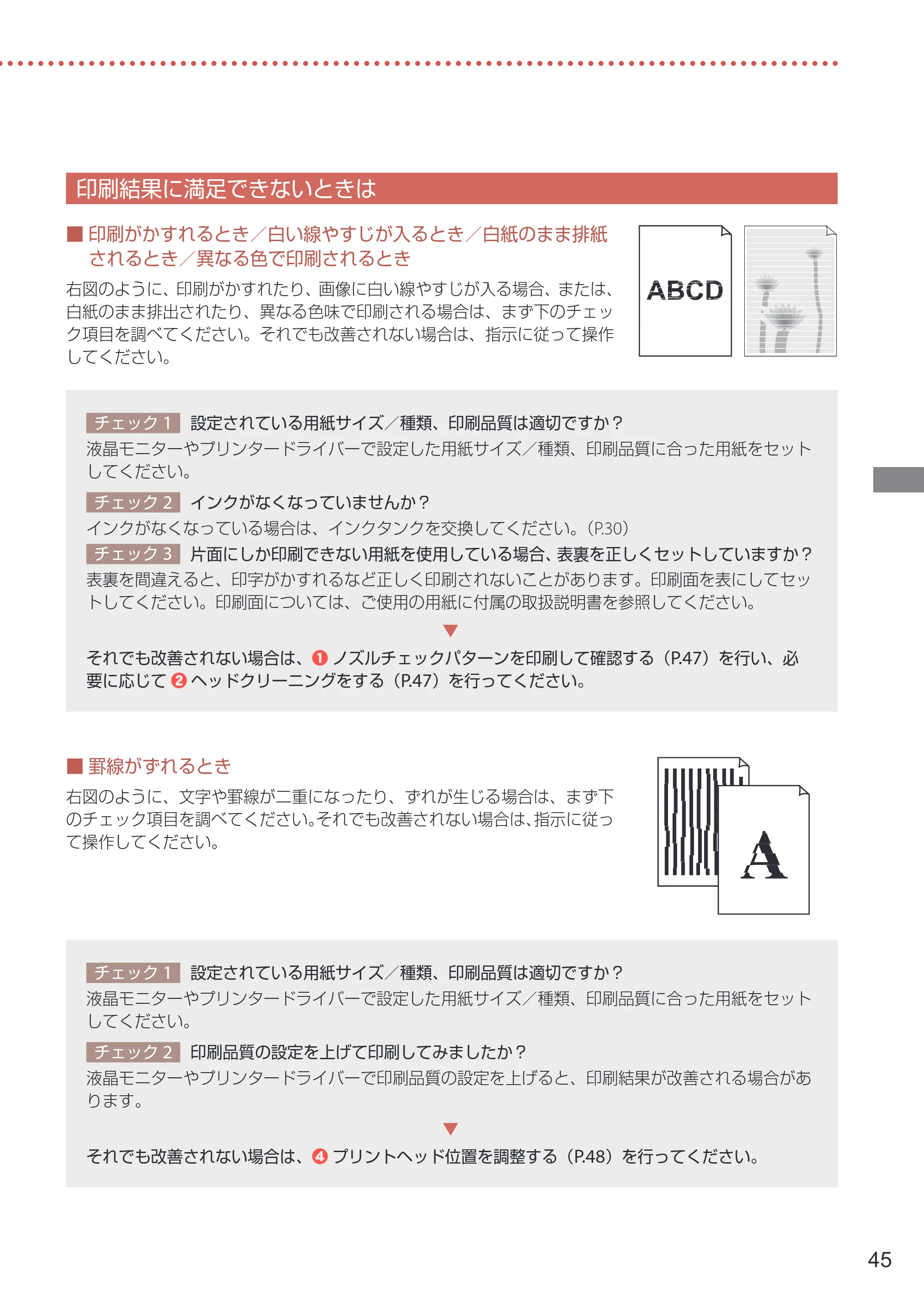 キヤノン PIXUS PRO-S1 Mark II 設置・基本操作マニュアル 2025年3月11日掲載（PDF：6.1MB） — 印刷結果に満足できないときは — 原本ページ — 47ページ