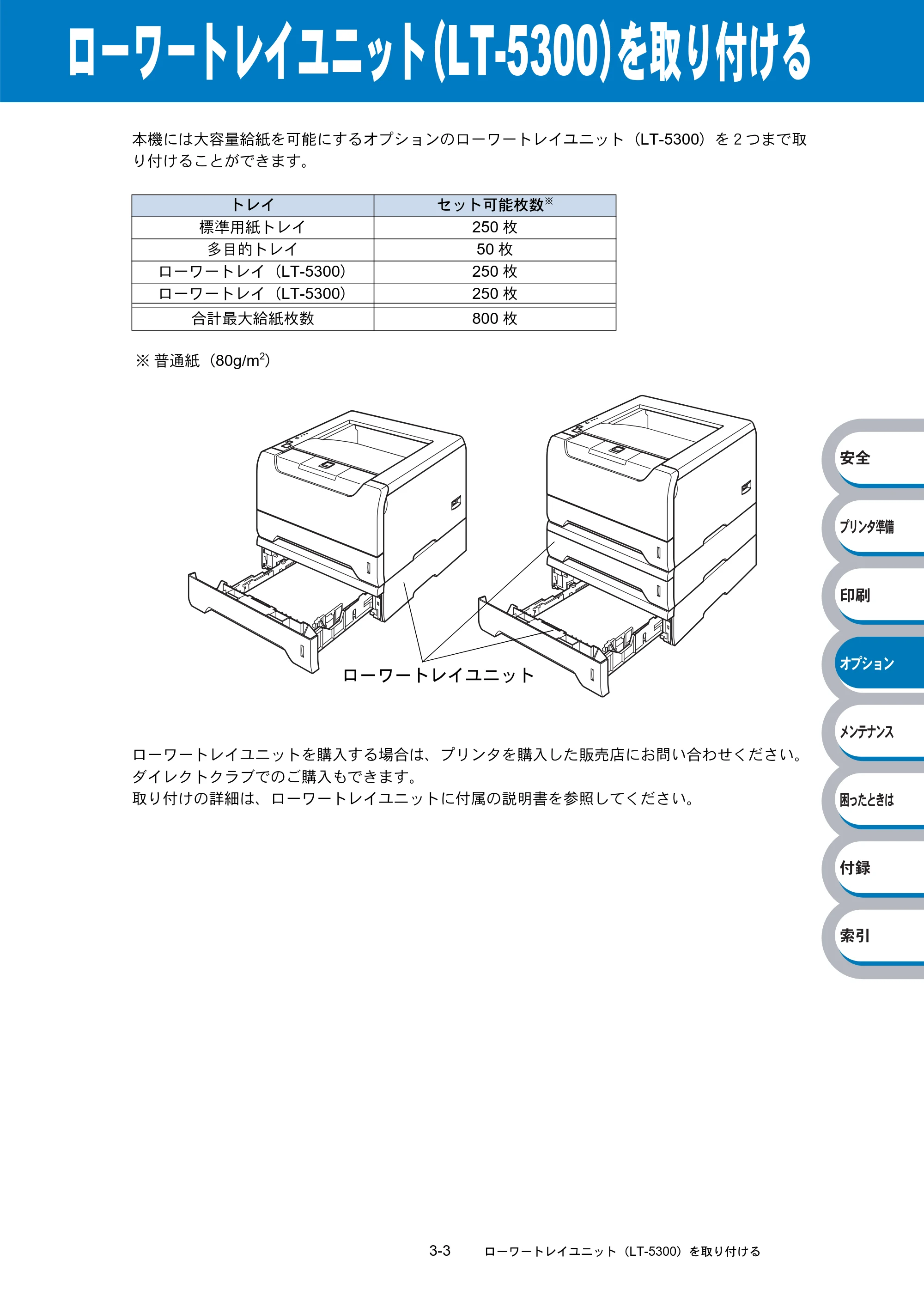 ブラザー HL-5240 / HL-5250DN 取扱説明書（本体） — ローワートレイユニット（LT-5300）を取り付ける — 原本ページ — 109ページ