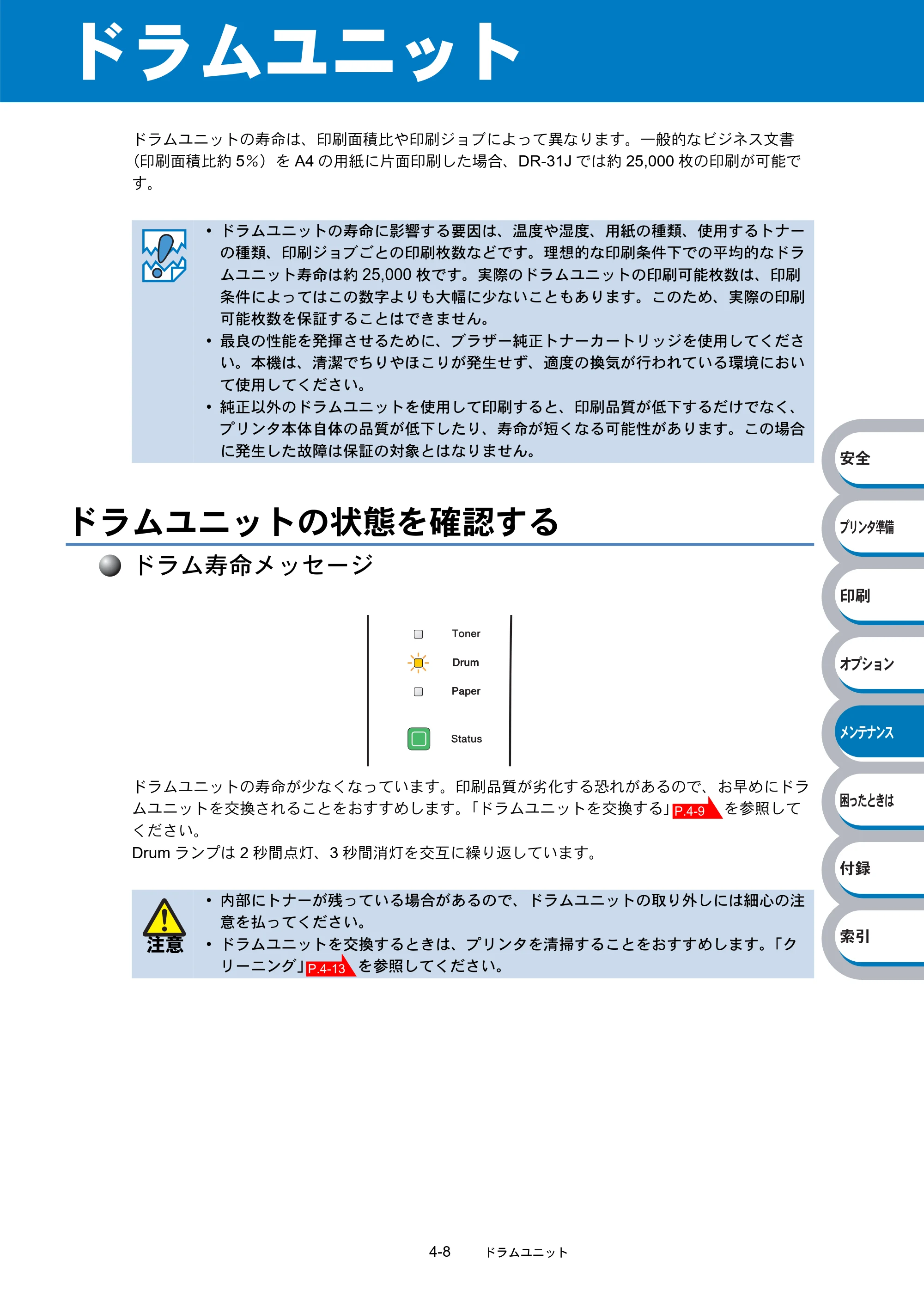 ブラザー HL-5240 / HL-5250DN 取扱説明書（本体） — ドラムユニット — 原本ページ — 120ページ
